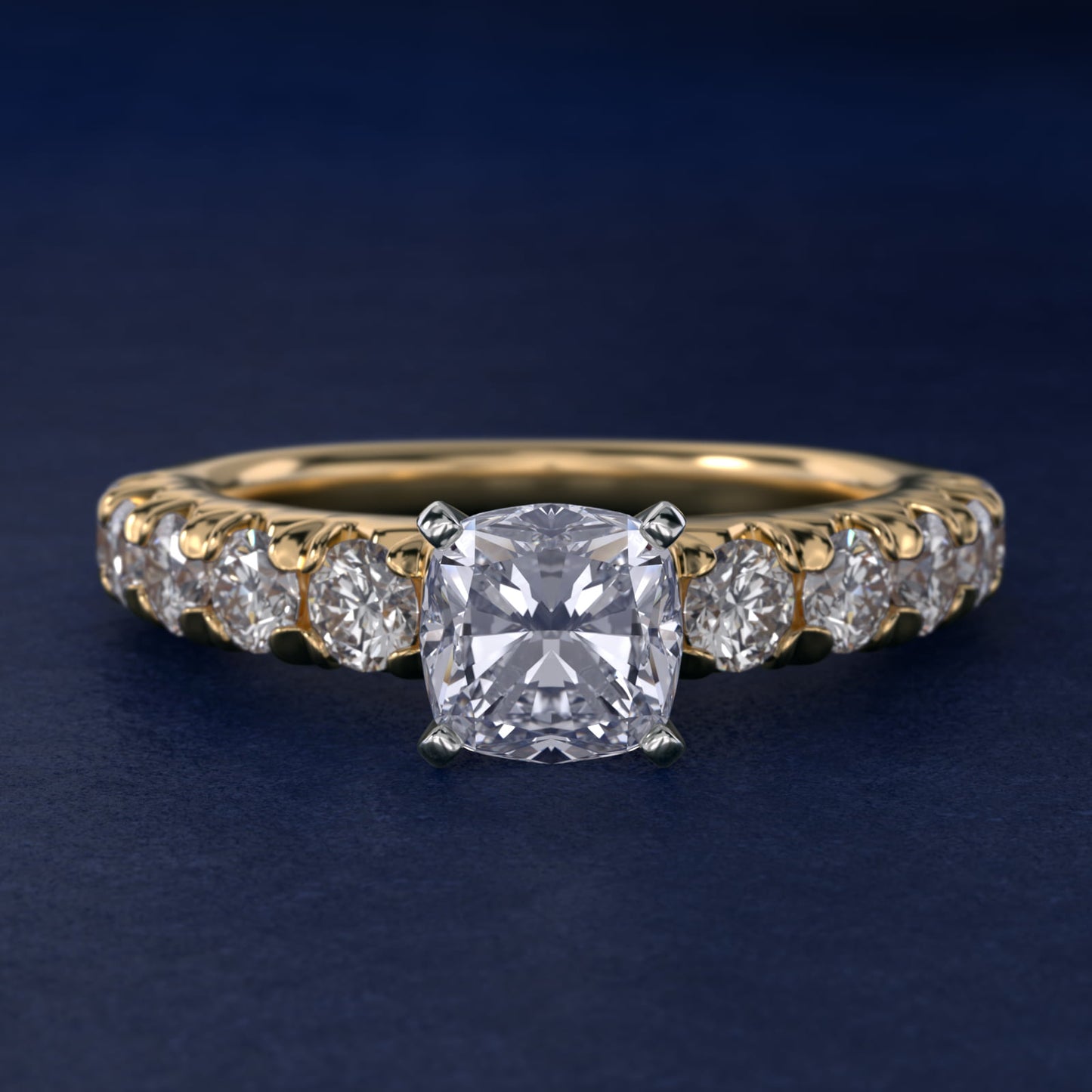French PavŽ Diamond Engagement Ring in 18k Yellow Gold (1 ct. tw.) - Cushion Center