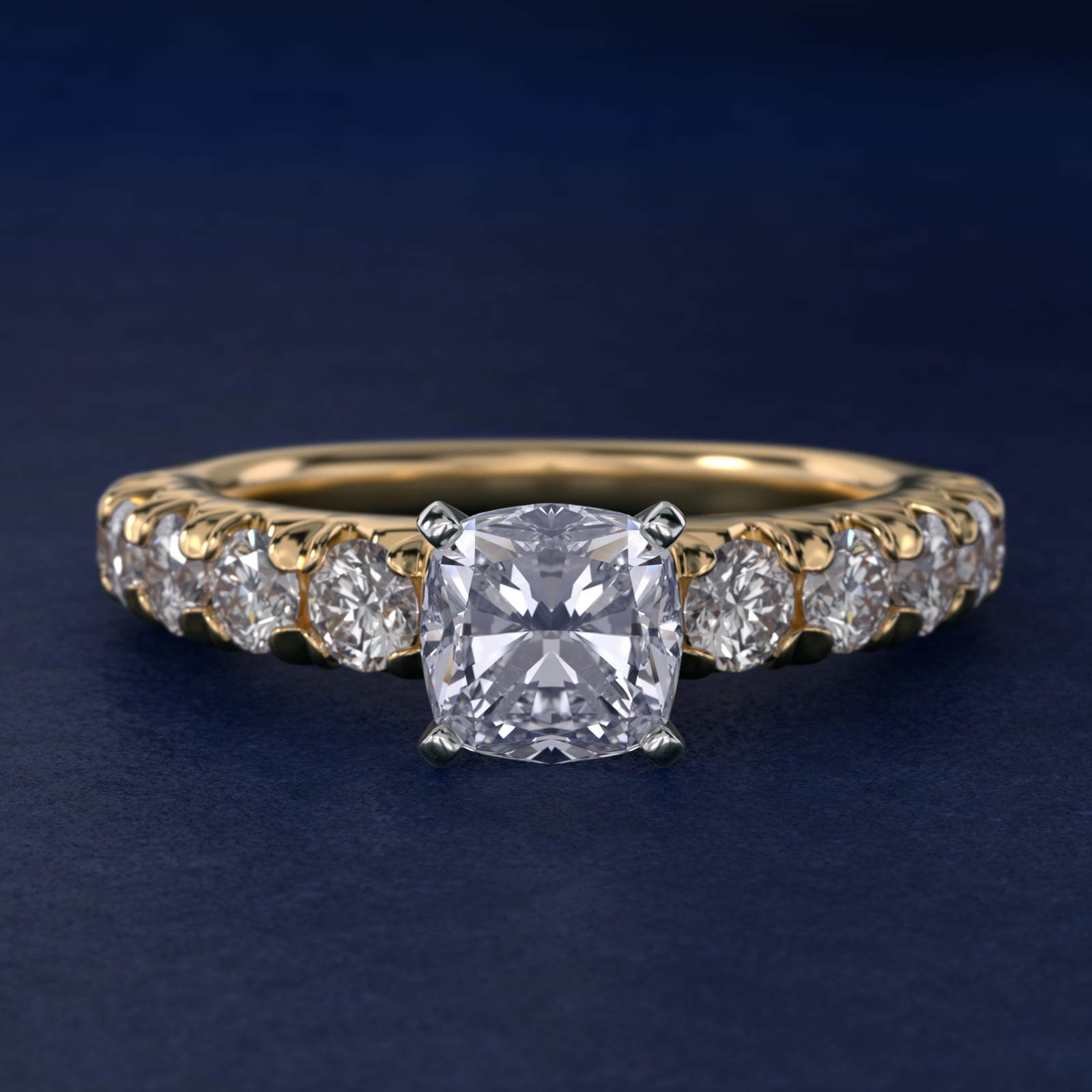French PavŽ Diamond Engagement Ring in 18k Yellow Gold (1 ct. tw.) - Cushion Center