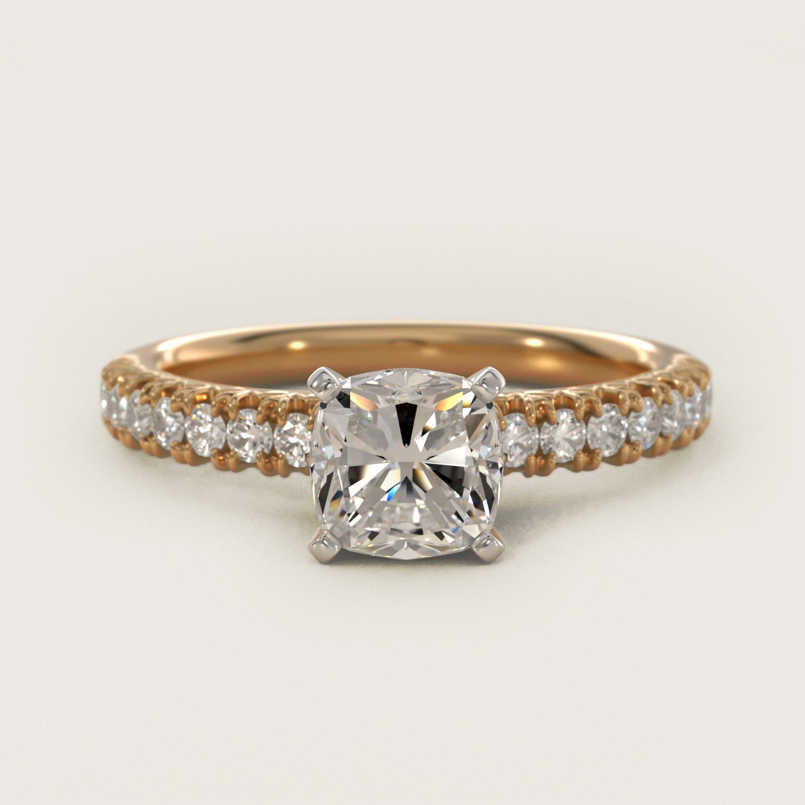 French PavŽ Diamond Engagement Ring in 14k Yellow Gold (1/4 ct. tw.) - Cushion Center