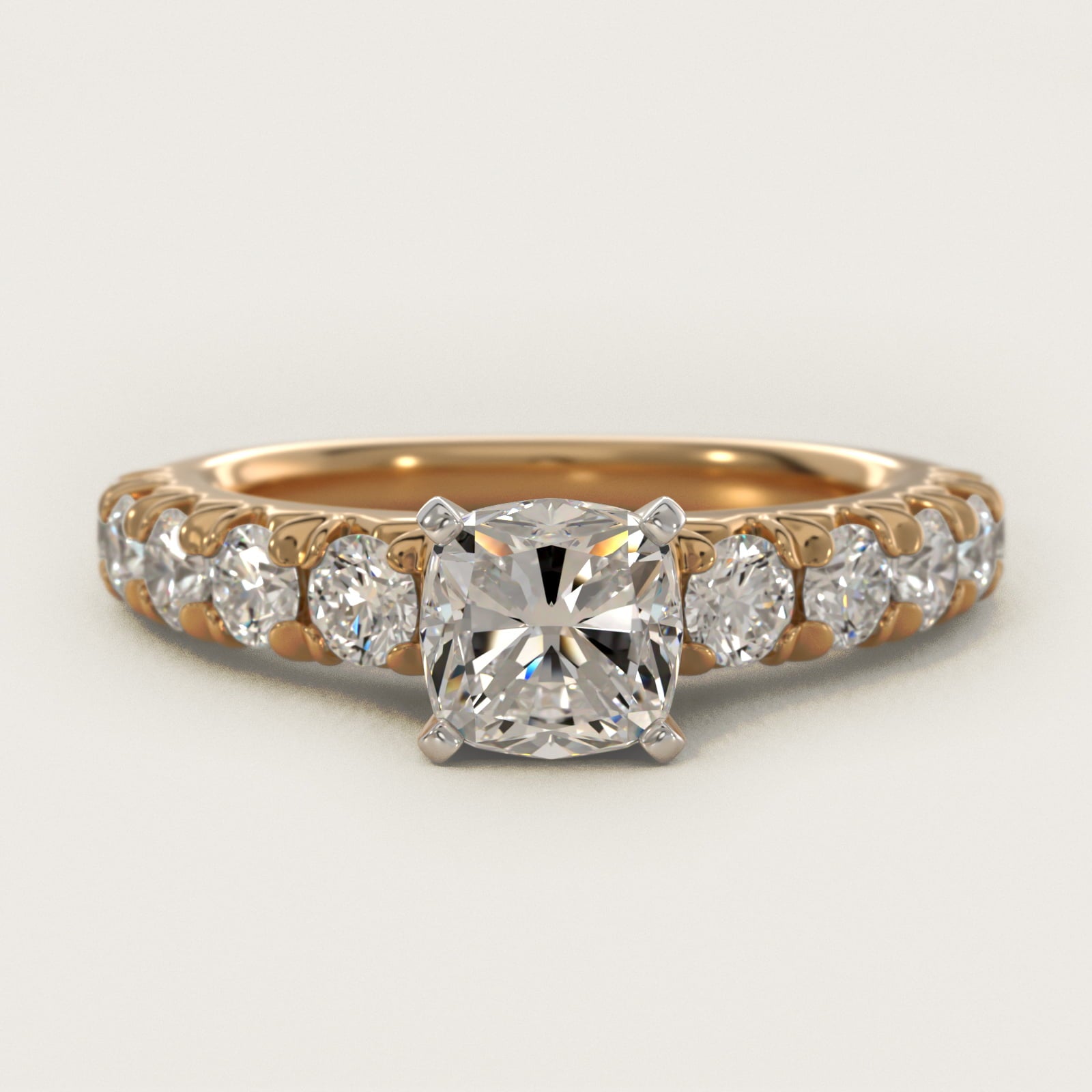 French PavŽ Diamond Engagement Ring in 18k Yellow Gold (1 ct. tw.) - Cushion Center