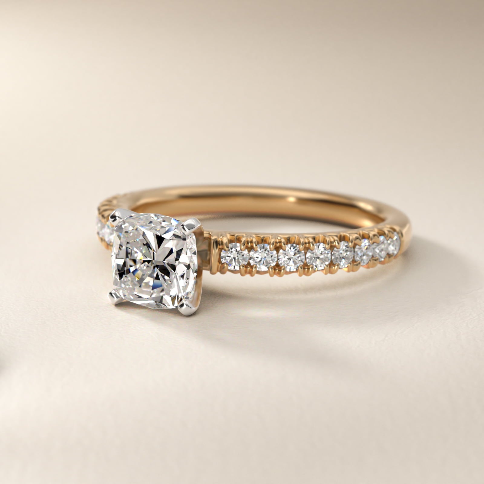 French PavŽ Diamond Engagement Ring in 14k Yellow Gold (1/4 ct. tw.) - Cushion Center