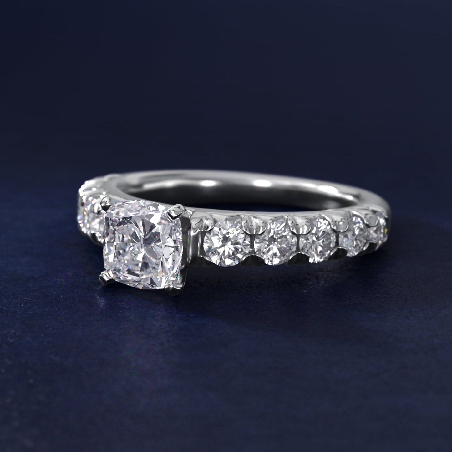 French PavŽ Diamond Engagement Ring in Platinum (1 ct. tw.) - Cushion Center