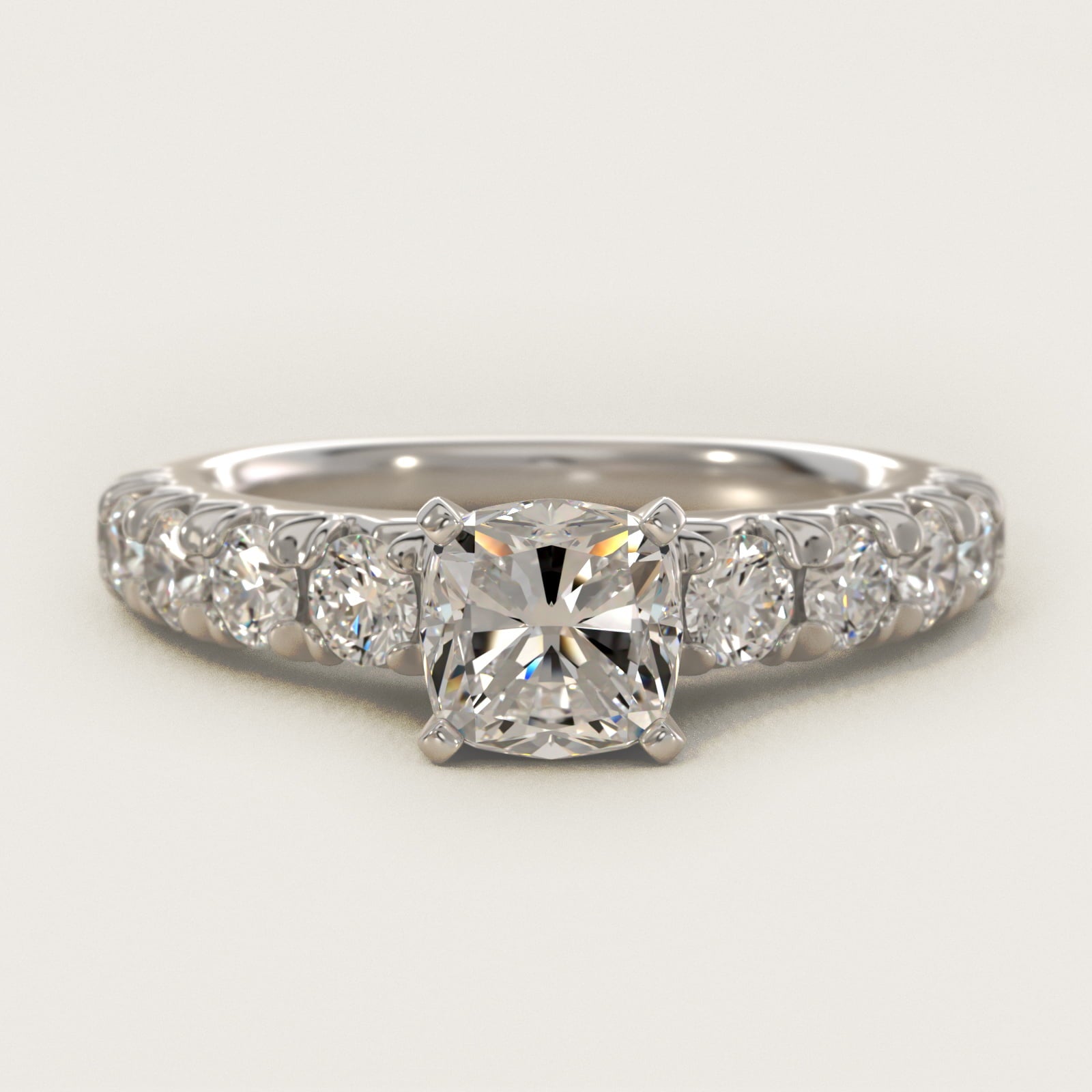 French PavŽ Diamond Engagement Ring in Platinum (1 ct. tw.) - Cushion Center