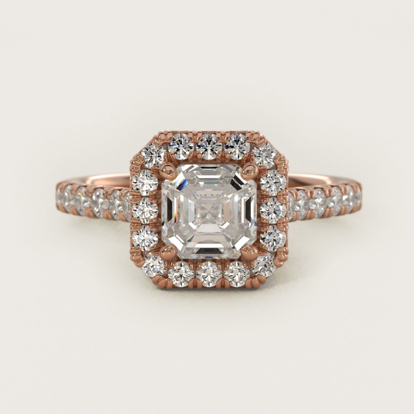 French Pav? Diamond Halo Engagement Ring in 18k Rose Gold (1/2 ct. tw.) - Asscher Center