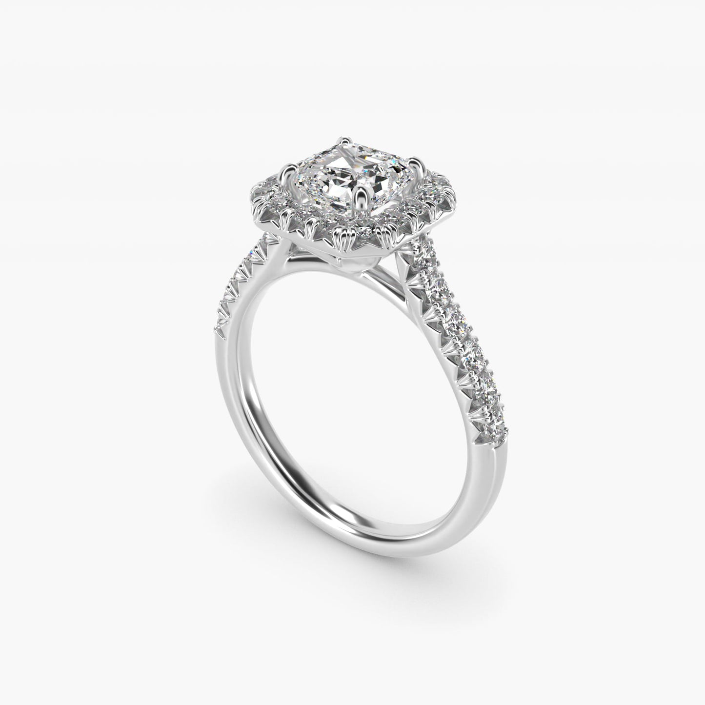 French PavŽ Diamond Halo Engagement Ring in 14k White Gold (1/2 ct. tw.) - Asscher Center