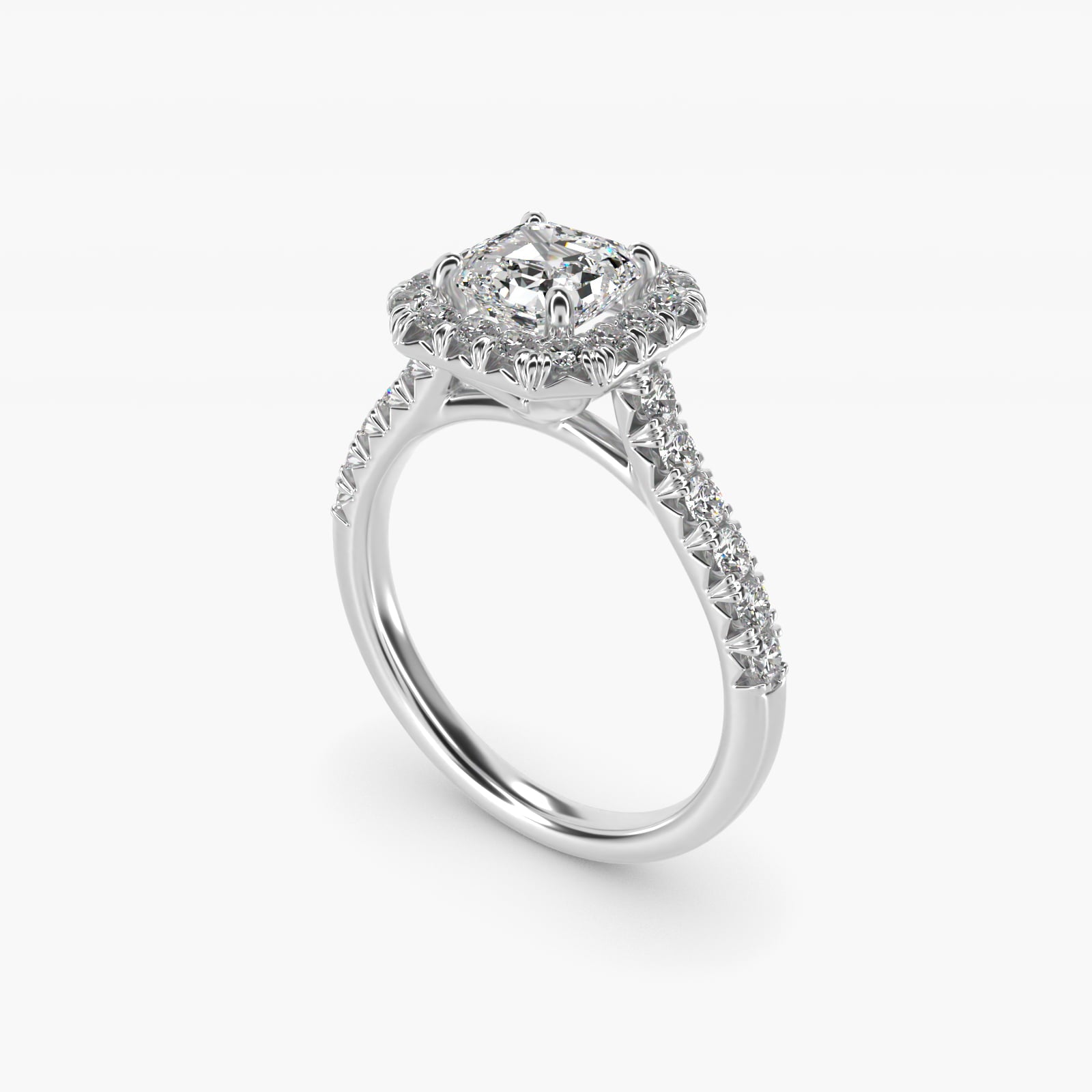 French PavŽ Diamond Halo Engagement Ring in 14k White Gold (1/2 ct. tw.) - Asscher Center