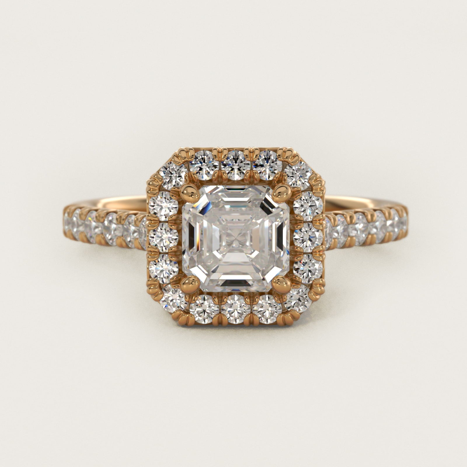 French Pav? Diamond Halo Engagement Ring in 18k Yellow Gold (1/2 ct. tw.) - Asscher Center