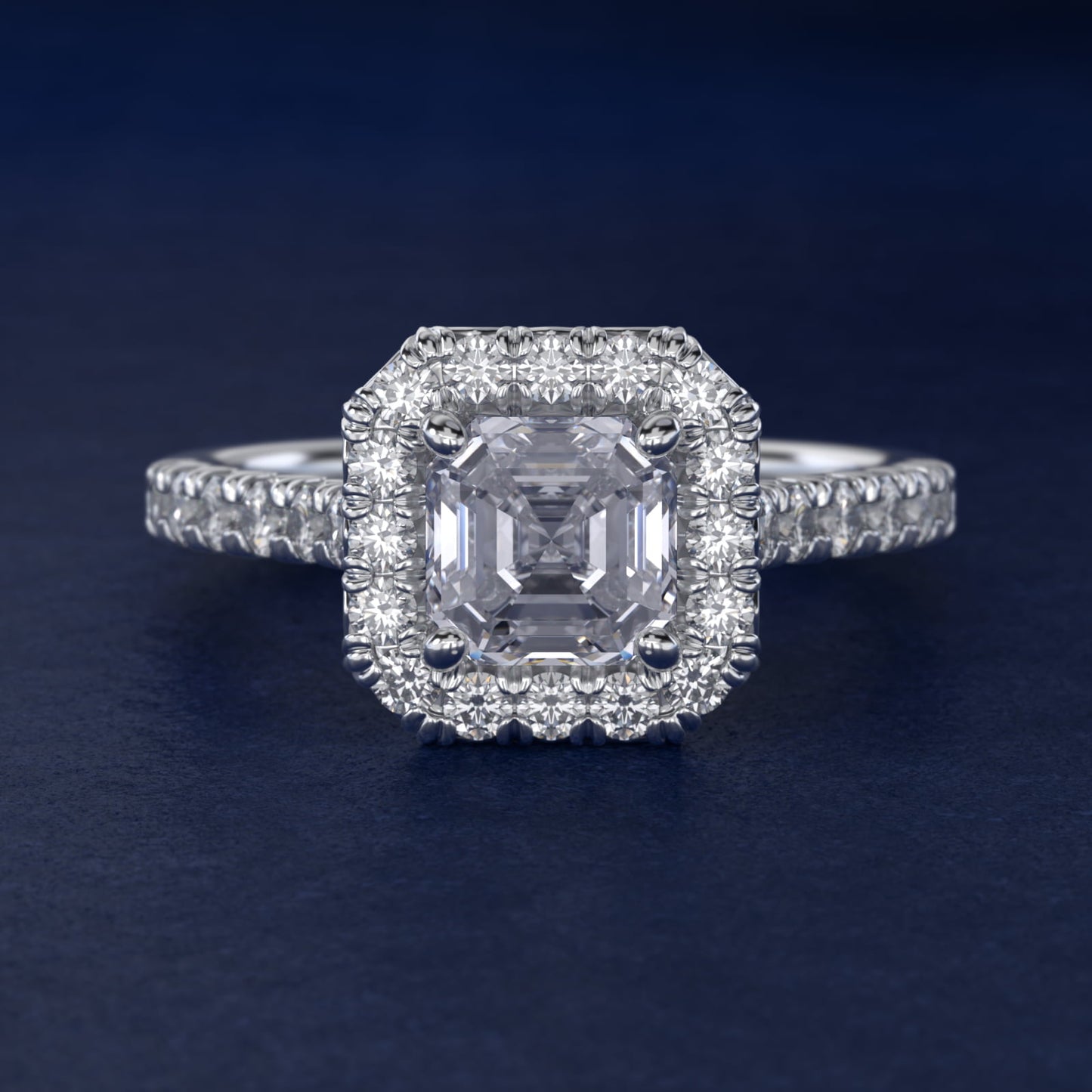 French Pav? Diamond Halo Engagement Ring in Platinum (1/2 ct. tw.) - Asscher Center