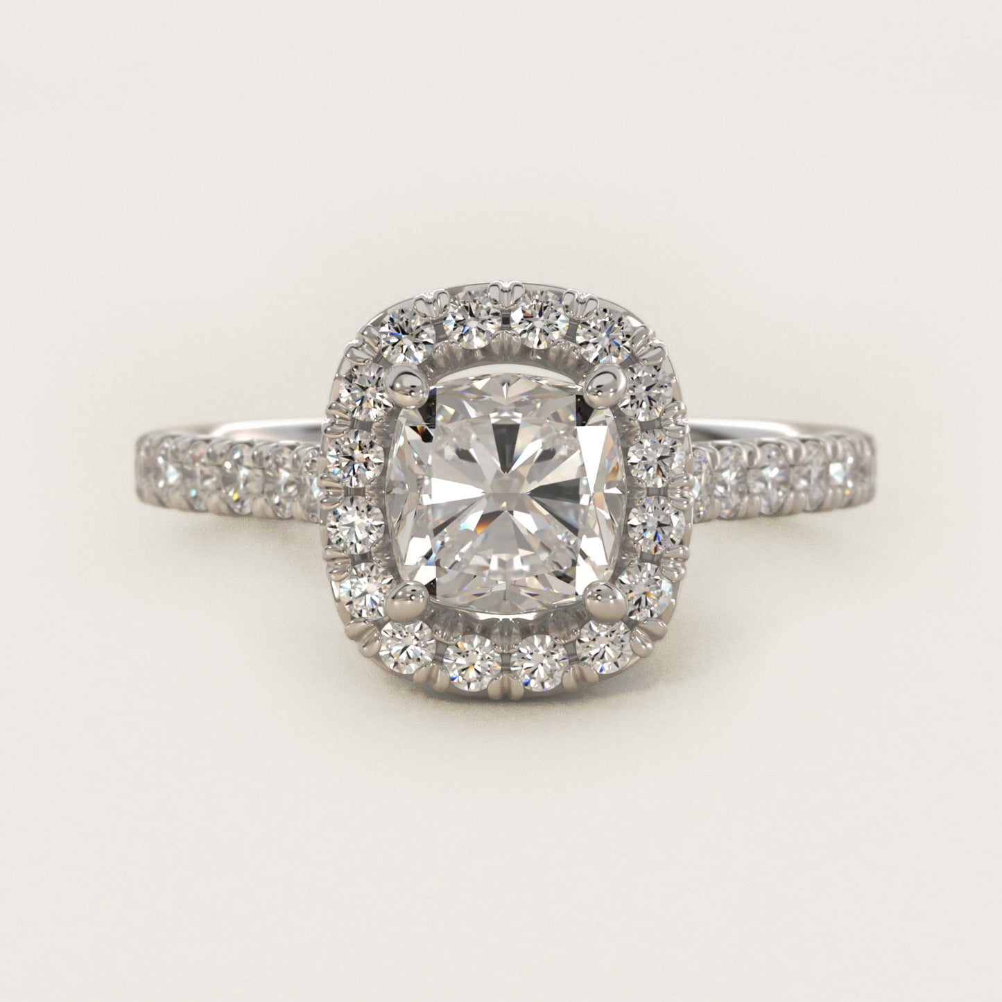 French Pav? Diamond Halo Engagement Ring in 18k White Gold (1/2 ct. tw.) - Cushion Center