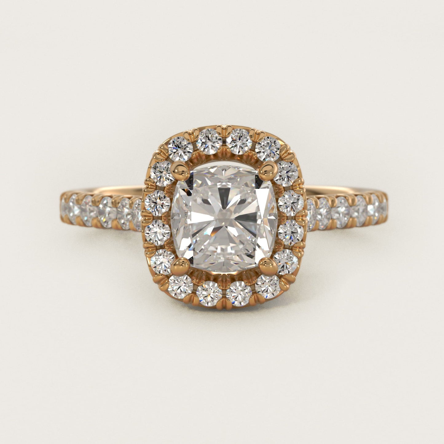 French PavŽ Diamond Halo Engagement Ring in 14K Yellow Gold (1/2 ct. tw.) - Cushion Center