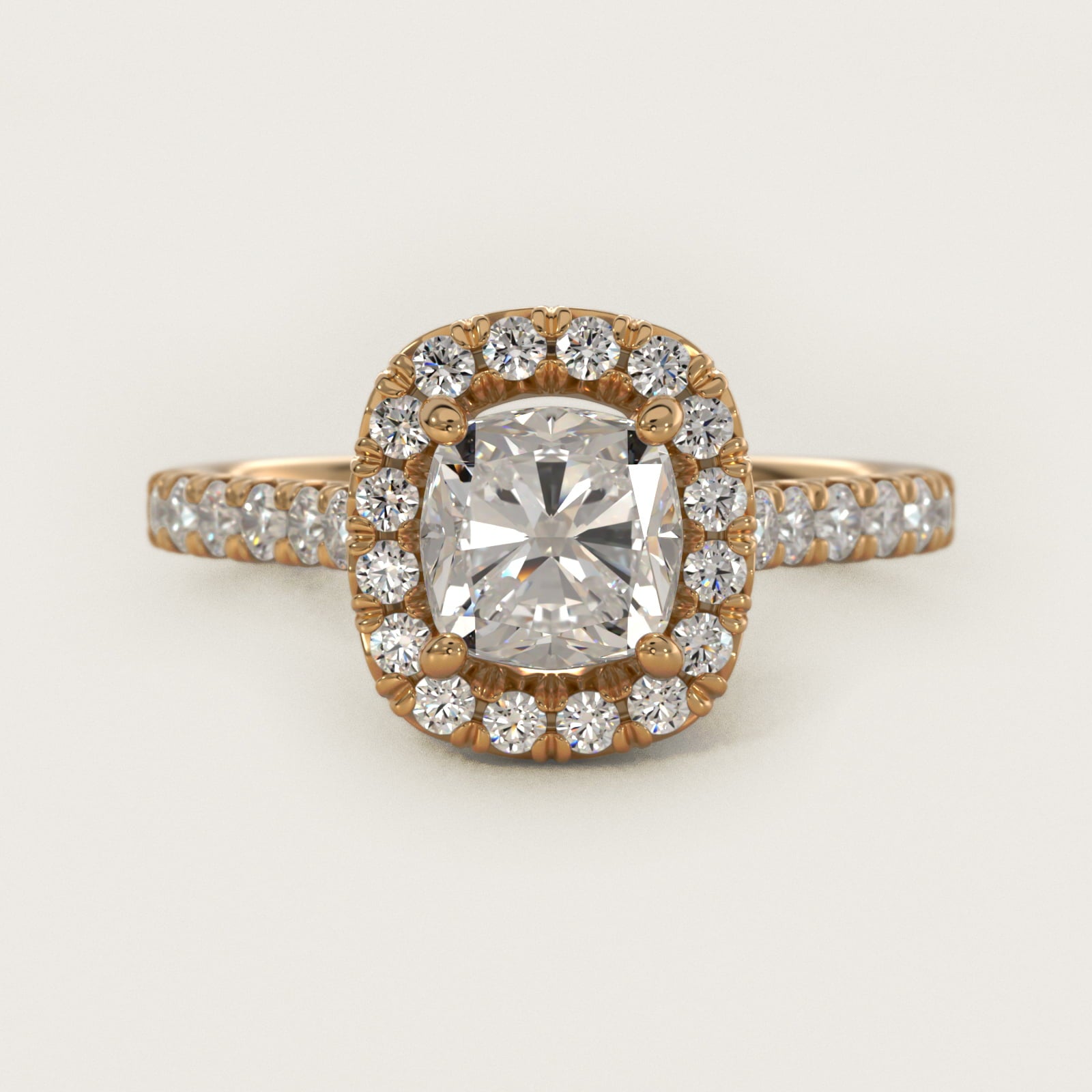 French Pav? Diamond Halo Engagement Ring in 18k Yellow Gold (1/2 ct. tw.) - Cushion Center