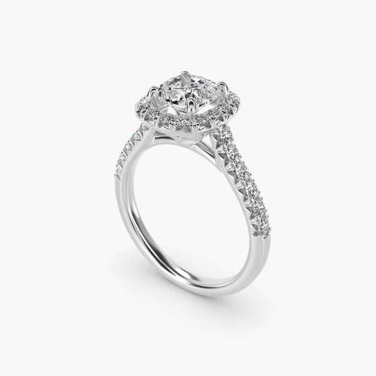 French Pav? Diamond Halo Engagement Ring in Platinum (1/2 ct. tw.) - Cushion Center