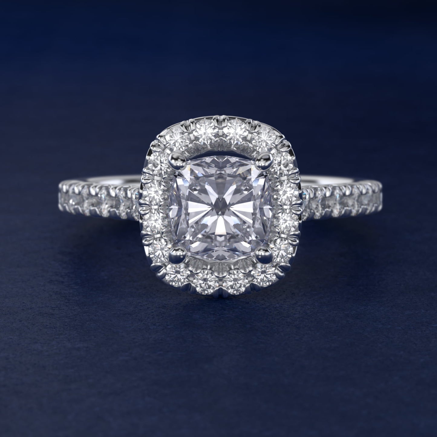 French Pav? Diamond Halo Engagement Ring in Platinum (1/2 ct. tw.) - Cushion Center