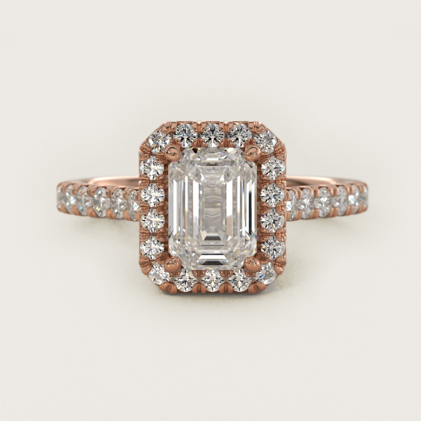 French PavŽ Diamond Halo Engagement Ring in 14k Rose Gold (1/2 ct. tw.) - Emerald Center