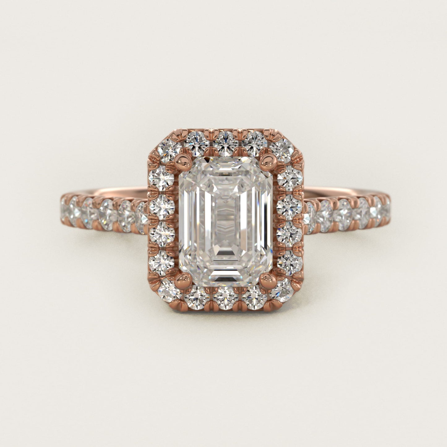 French Pav? Diamond Halo Engagement Ring in 18k Rose Gold (1/2 ct. tw.) - Emerald Center
