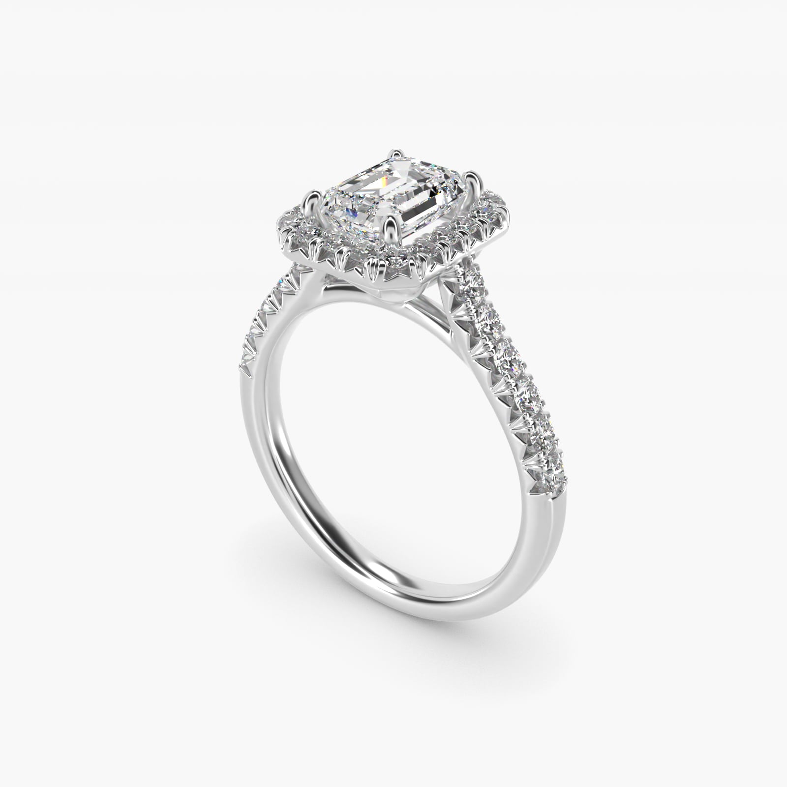 French Pav? Diamond Halo Engagement Ring in 18k White Gold (1/2 ct. tw.) - Emerald Center