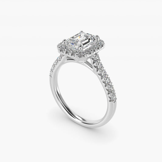 French Pav? Diamond Halo Engagement Ring in 18k White Gold (1/2 ct. tw.) - Emerald Center