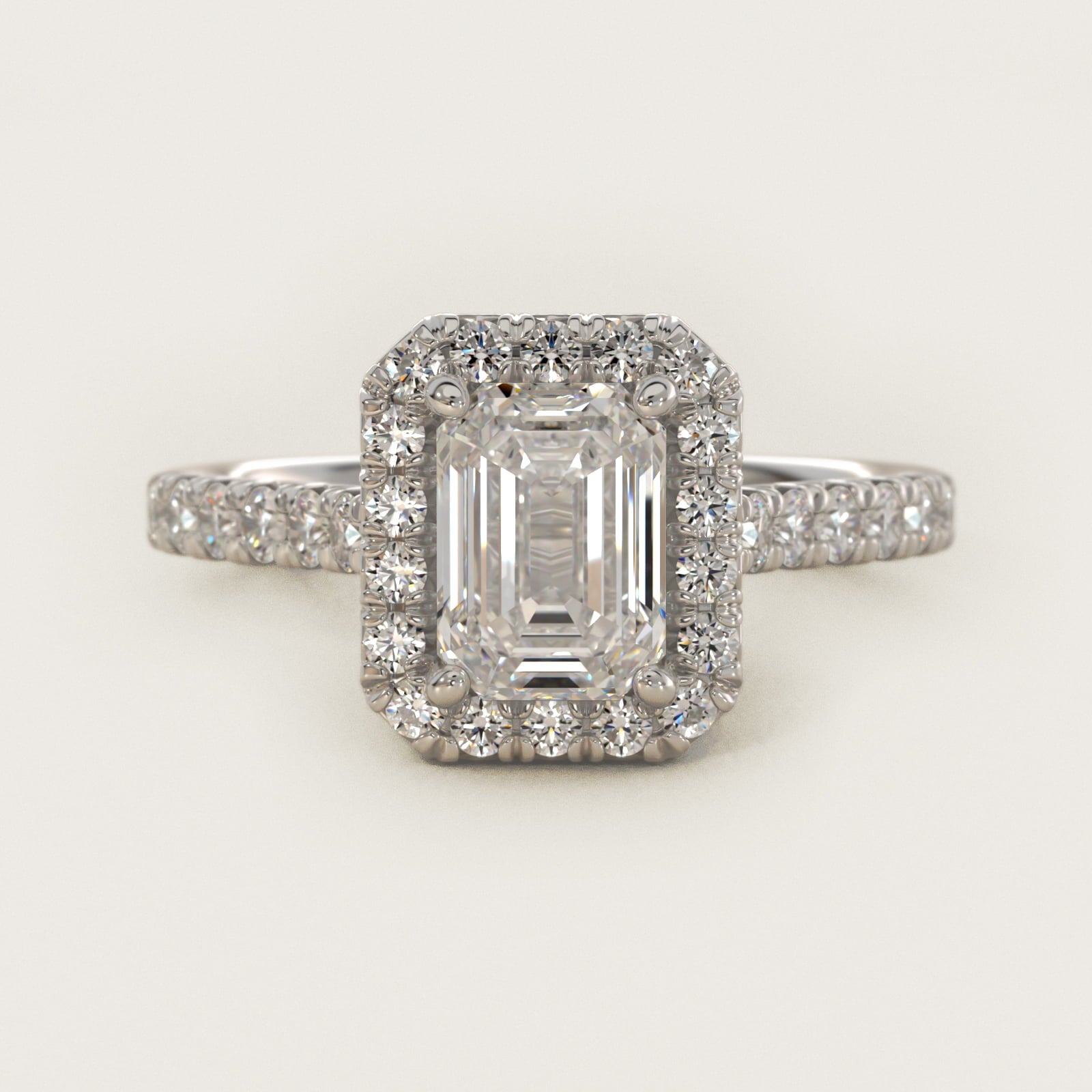 French PavŽ Diamond Halo Engagement Ring in 14k White Gold (1/2 ct. tw.) - Emerald Center