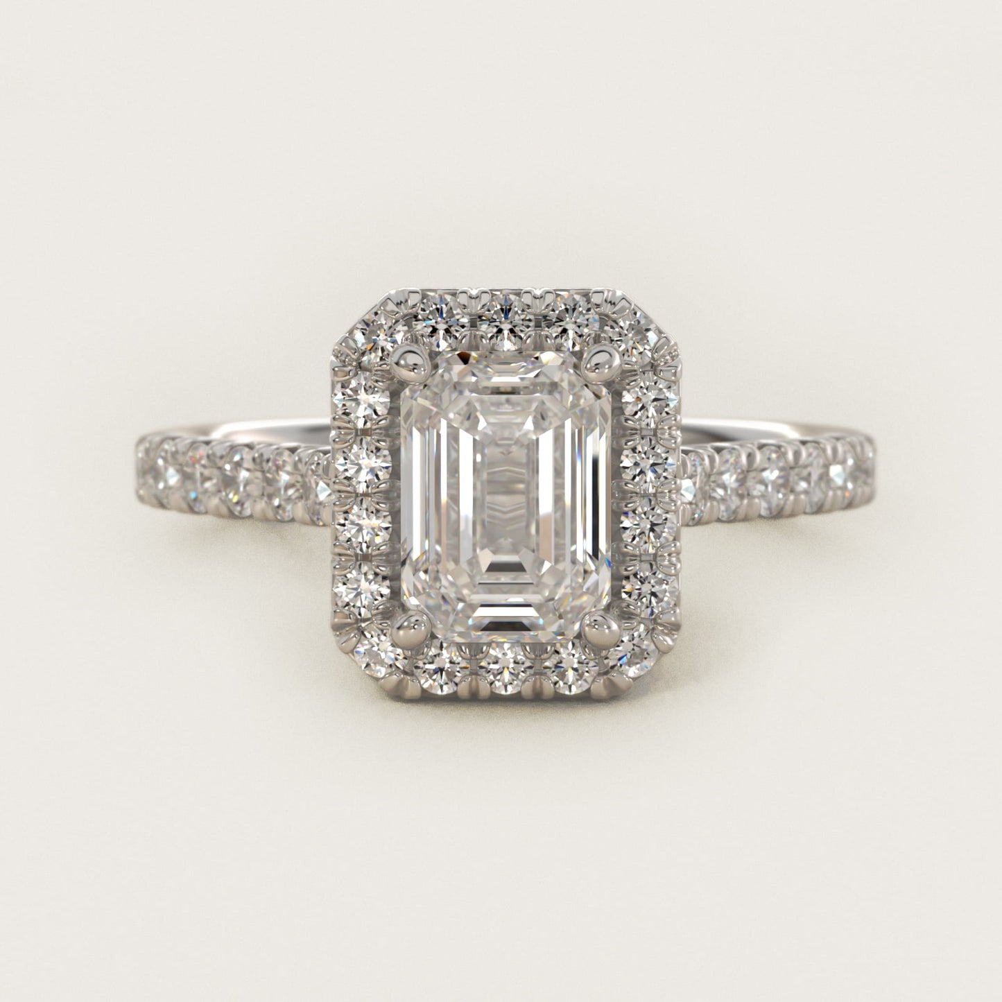 French Pav? Diamond Halo Engagement Ring in 18k White Gold (1/2 ct. tw.) - Emerald Center