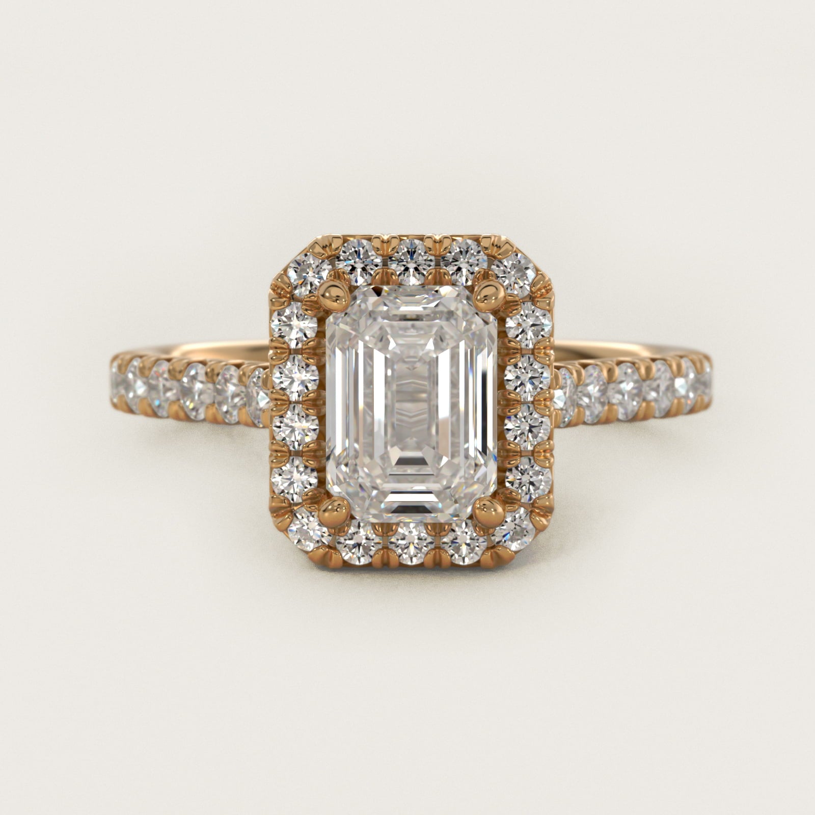 French Pav? Diamond Halo Engagement Ring in 18k Yellow Gold (1/2 ct. tw.) - Emerald Center