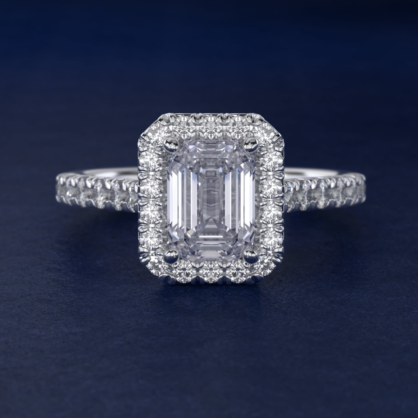 French Pav? Diamond Halo Engagement Ring in Platinum (1/2 ct. tw.) - Emerald Center
