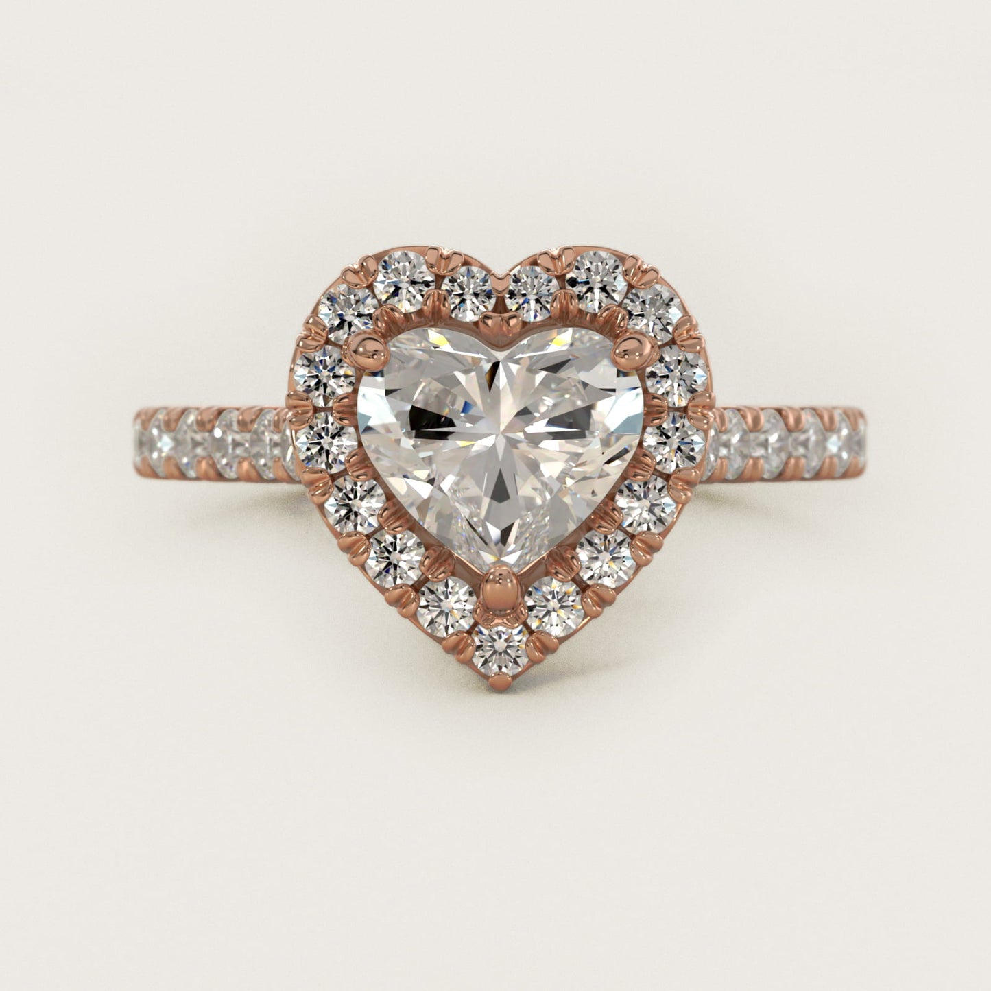 French Pav? Diamond Halo Engagement Ring in 18k Rose Gold (1/2 ct. tw.) - Heart Center