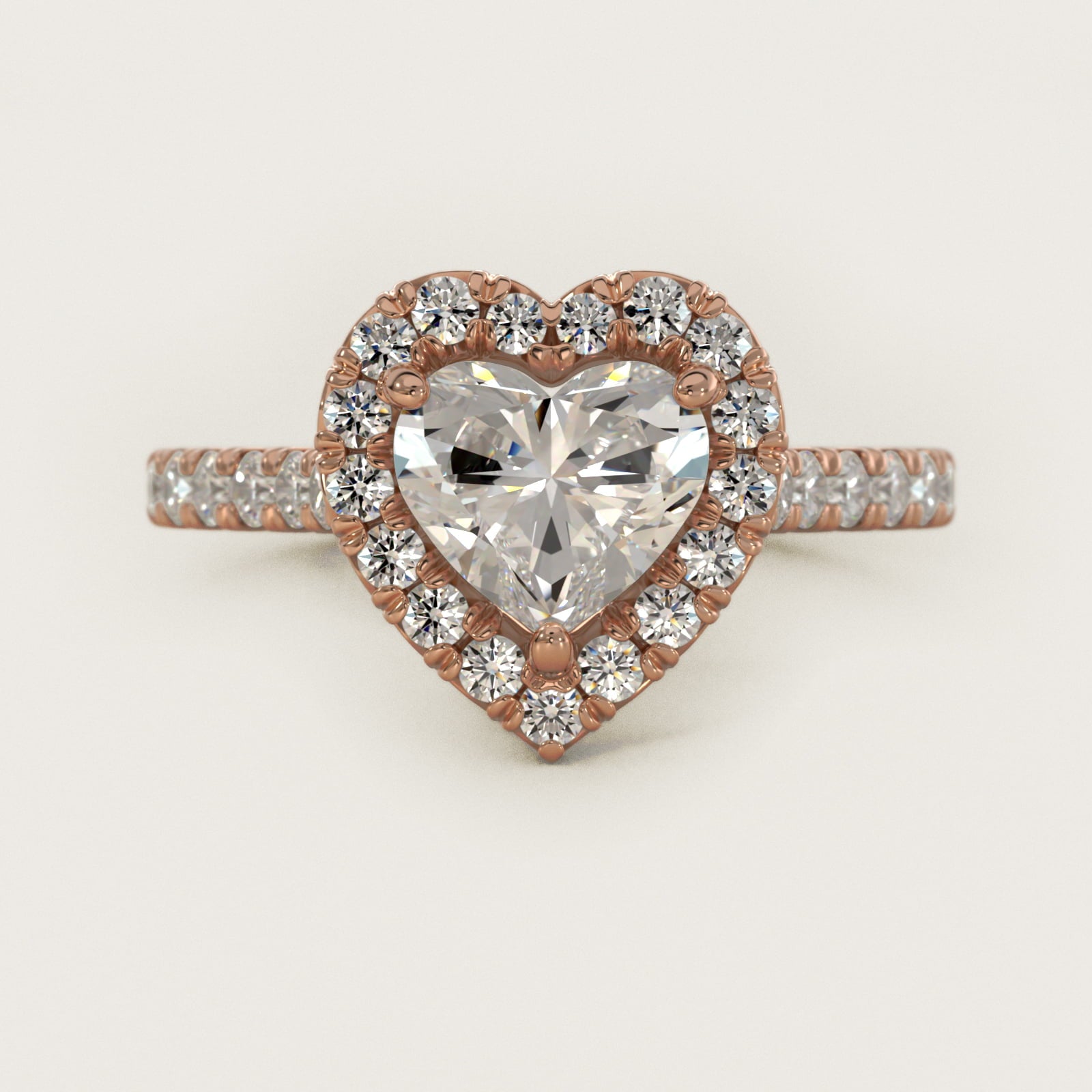 French Pav? Diamond Halo Engagement Ring in 18k Rose Gold (1/2 ct. tw.) - Heart Center