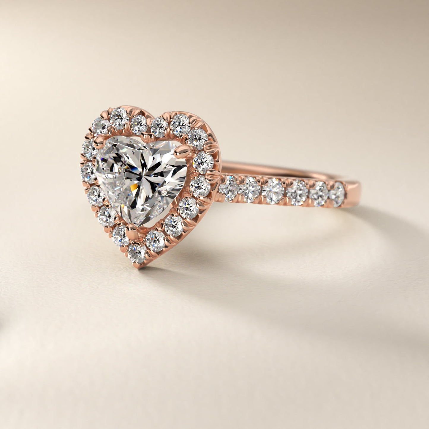 French Pav? Diamond Halo Engagement Ring in 18k Rose Gold (1/2 ct. tw.) - Heart Center