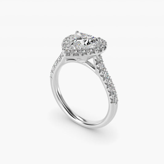 French Pav? Diamond Halo Engagement Ring in 18k White Gold (1/2 ct. tw.) - Heart Center