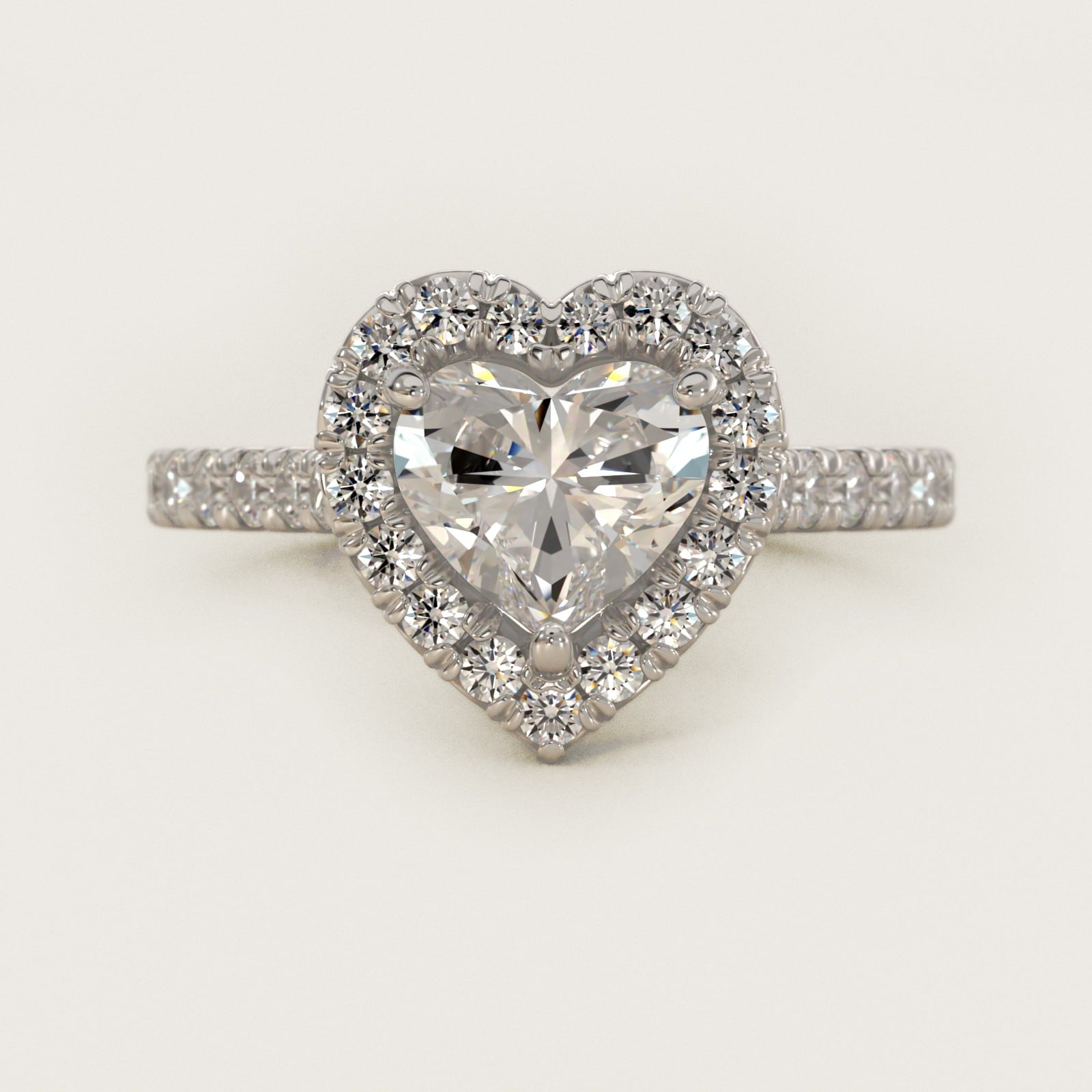 French Pav? Diamond Halo Engagement Ring in 18k White Gold (1/2 ct. tw.) - Heart Center