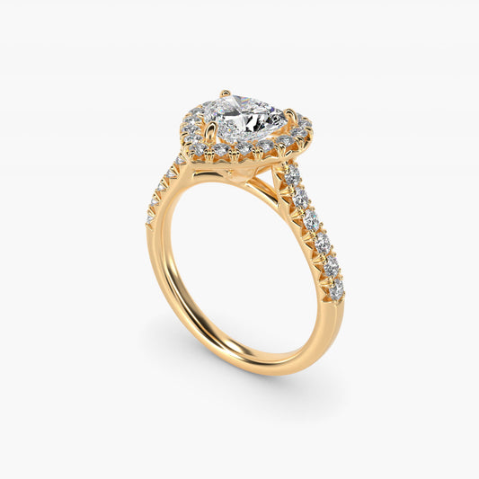 French PavŽ Diamond Halo Engagement Ring in 14K Yellow Gold (1/2 ct. tw.) - Heart Center
