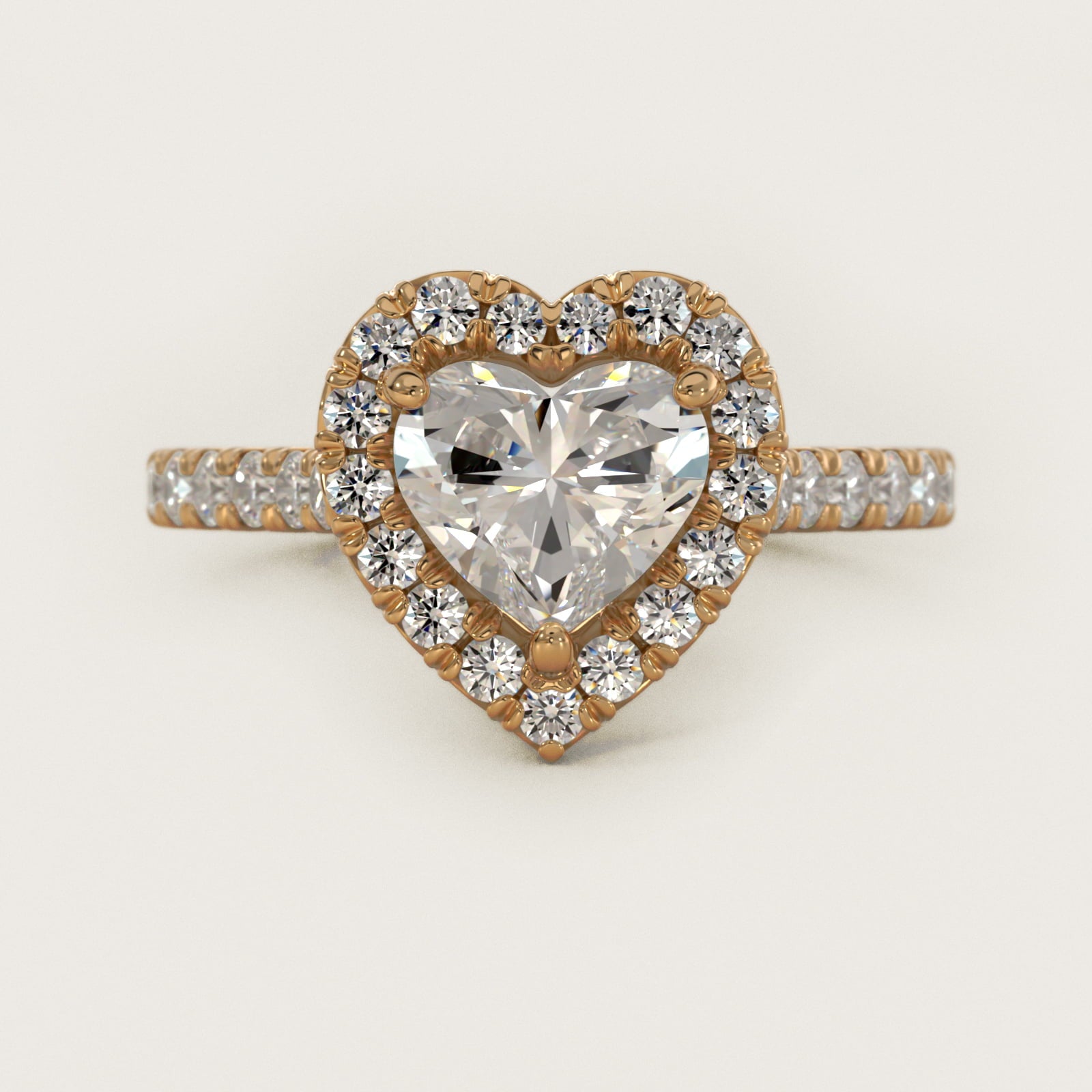 French PavŽ Diamond Halo Engagement Ring in 14K Yellow Gold (1/2 ct. tw.) - Heart Center