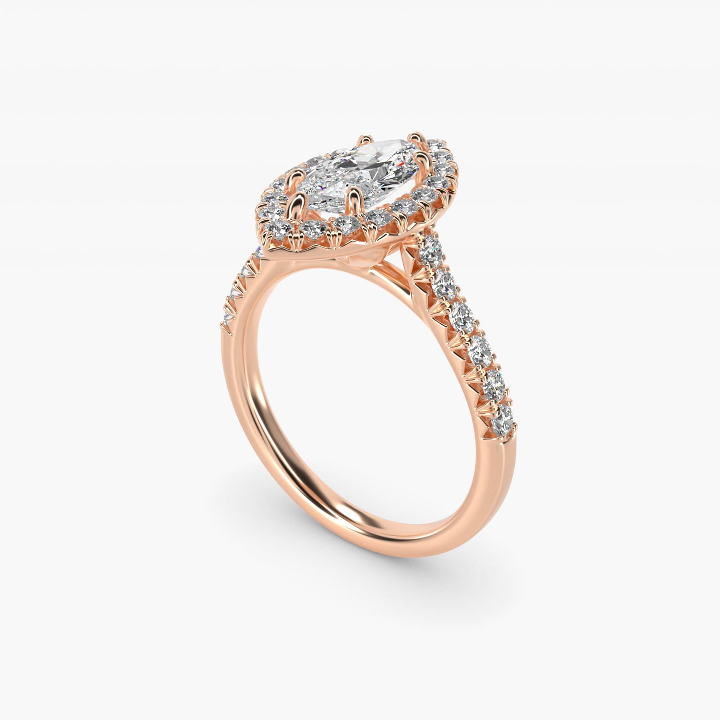 French Pav? Diamond Halo Engagement Ring in 18k Rose Gold (1/2 ct. tw.) - Marquise Center
