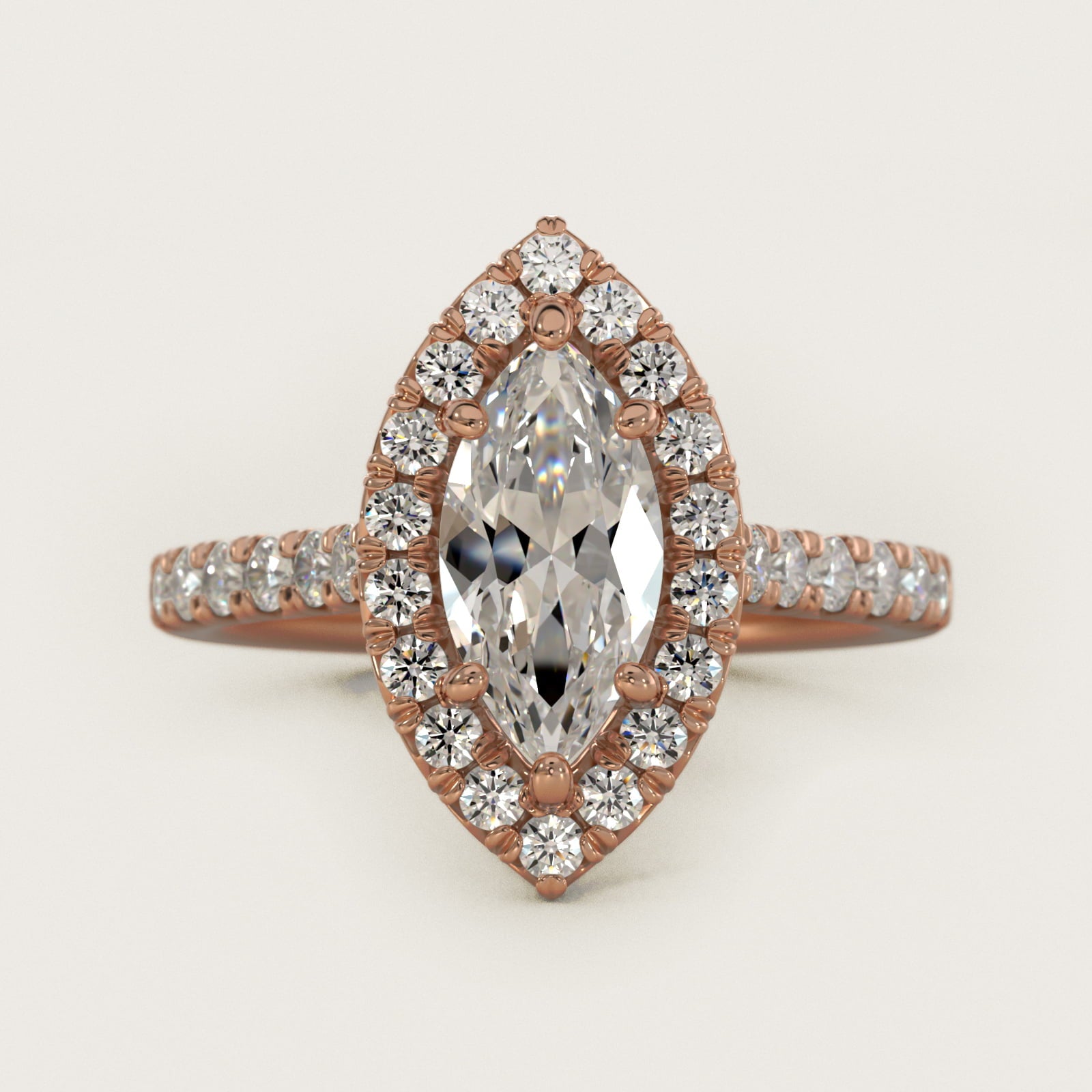 French PavŽ Diamond Halo Engagement Ring in 14k Rose Gold (1/2 ct. tw.) - Marquise Center