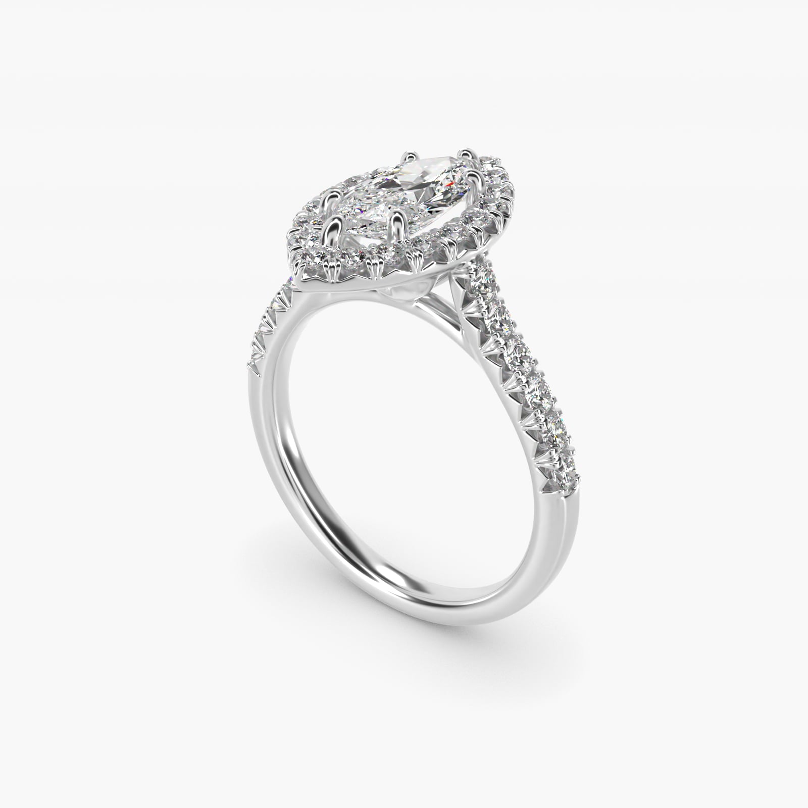 French PavŽ Diamond Halo Engagement Ring in 14k White Gold (1/2 ct. tw.) - Marquise Center