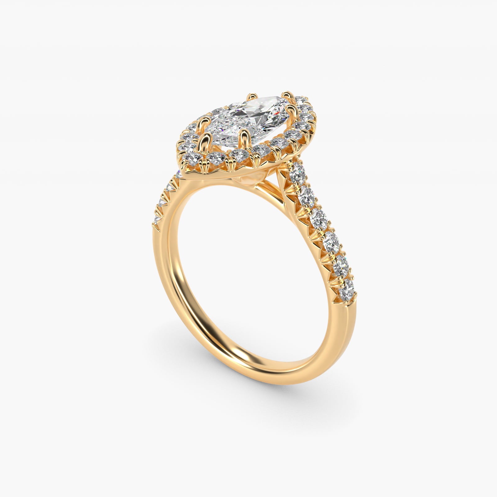 French PavŽ Diamond Halo Engagement Ring in 14K Yellow Gold (1/2 ct. tw.) - Marquise Center