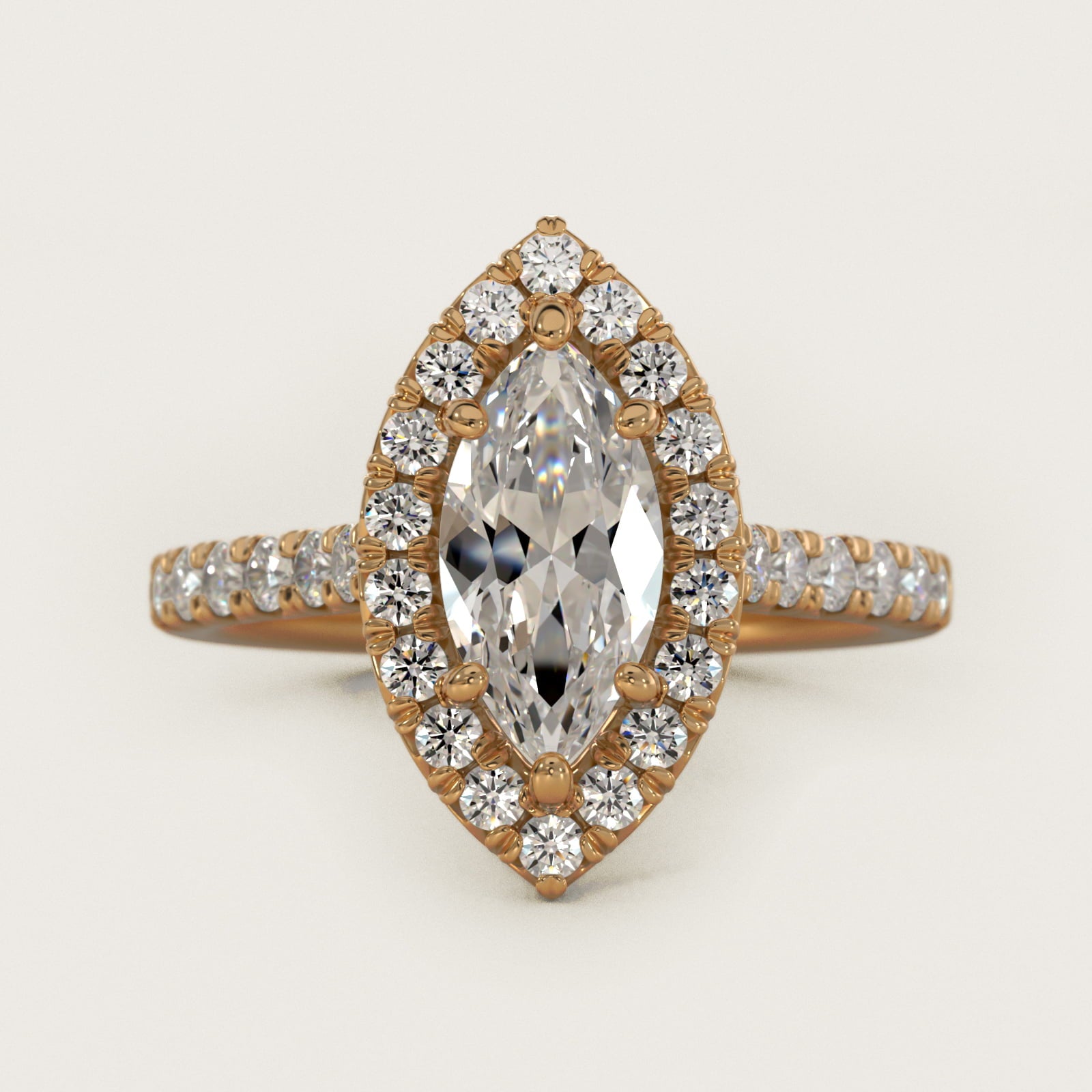 French PavŽ Diamond Halo Engagement Ring in 14K Yellow Gold (1/2 ct. tw.) - Marquise Center
