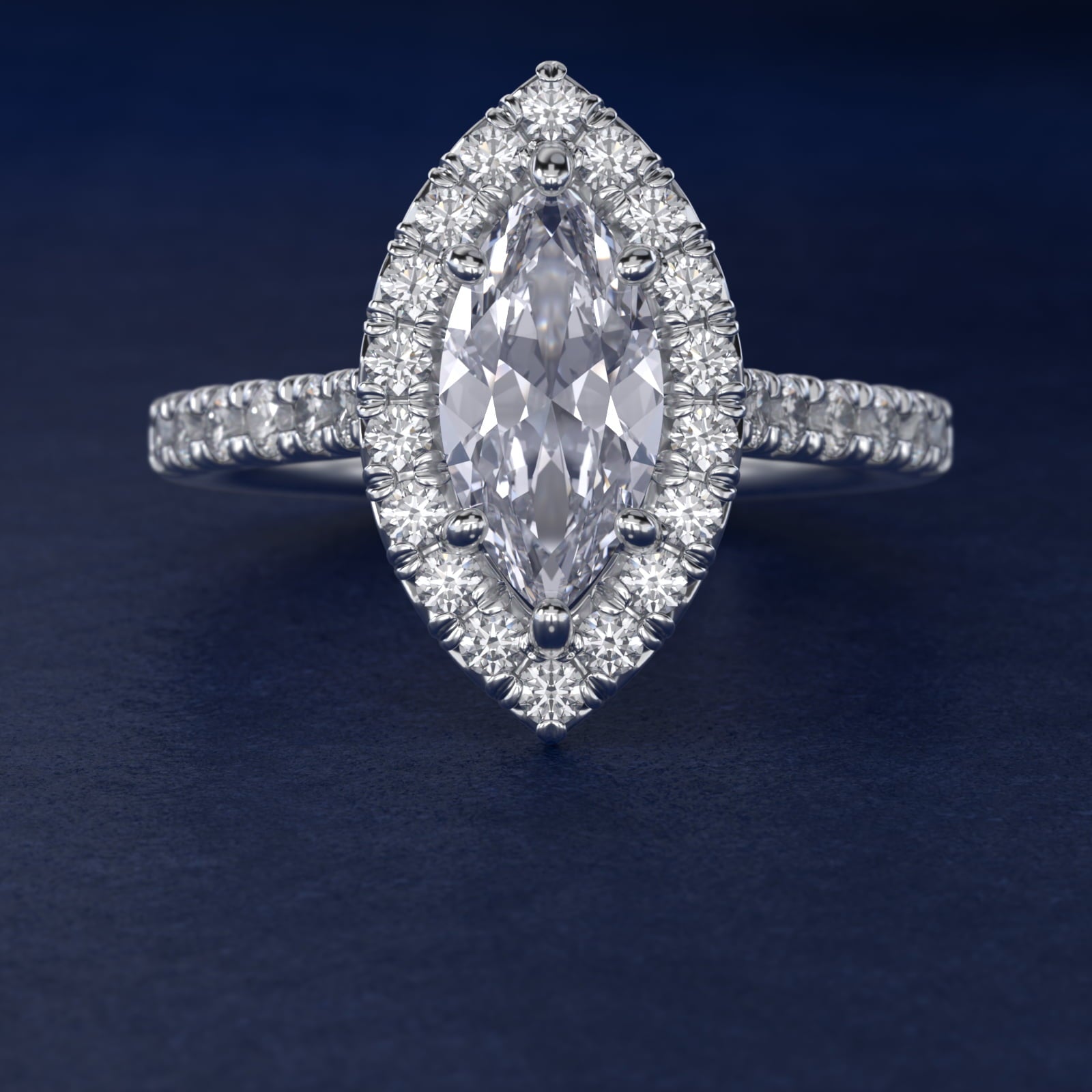 French Pav? Diamond Halo Engagement Ring in Platinum (1/2 ct. tw.) - Marquise Center