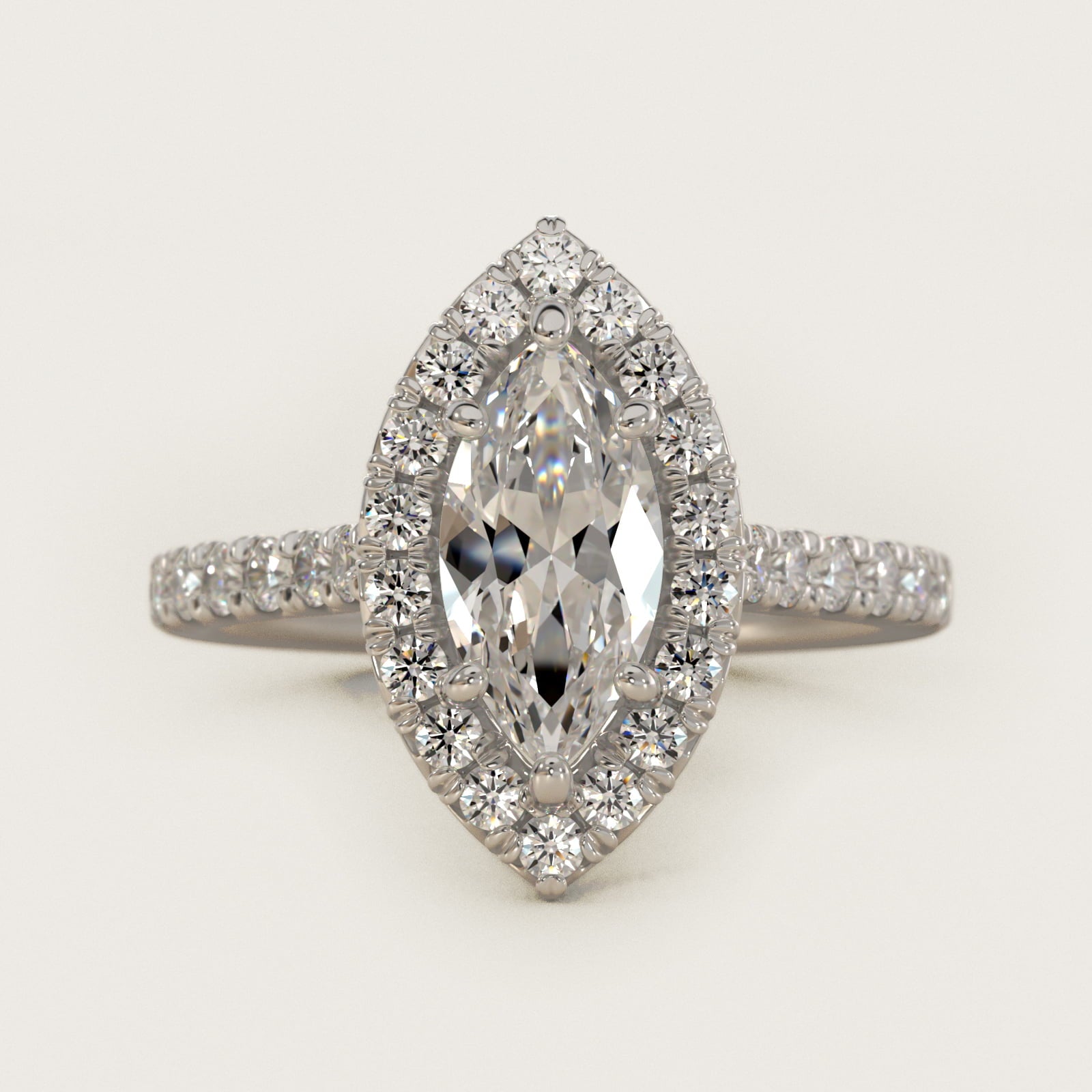 French Pav? Diamond Halo Engagement Ring in Platinum (1/2 ct. tw.) - Marquise Center