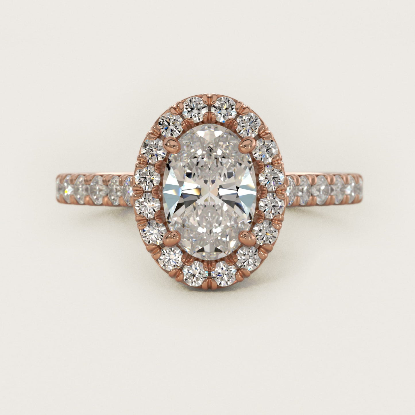 French PavŽ Diamond Halo Engagement Ring in 14k Rose Gold (1/2 ct. tw.) - Oval Center