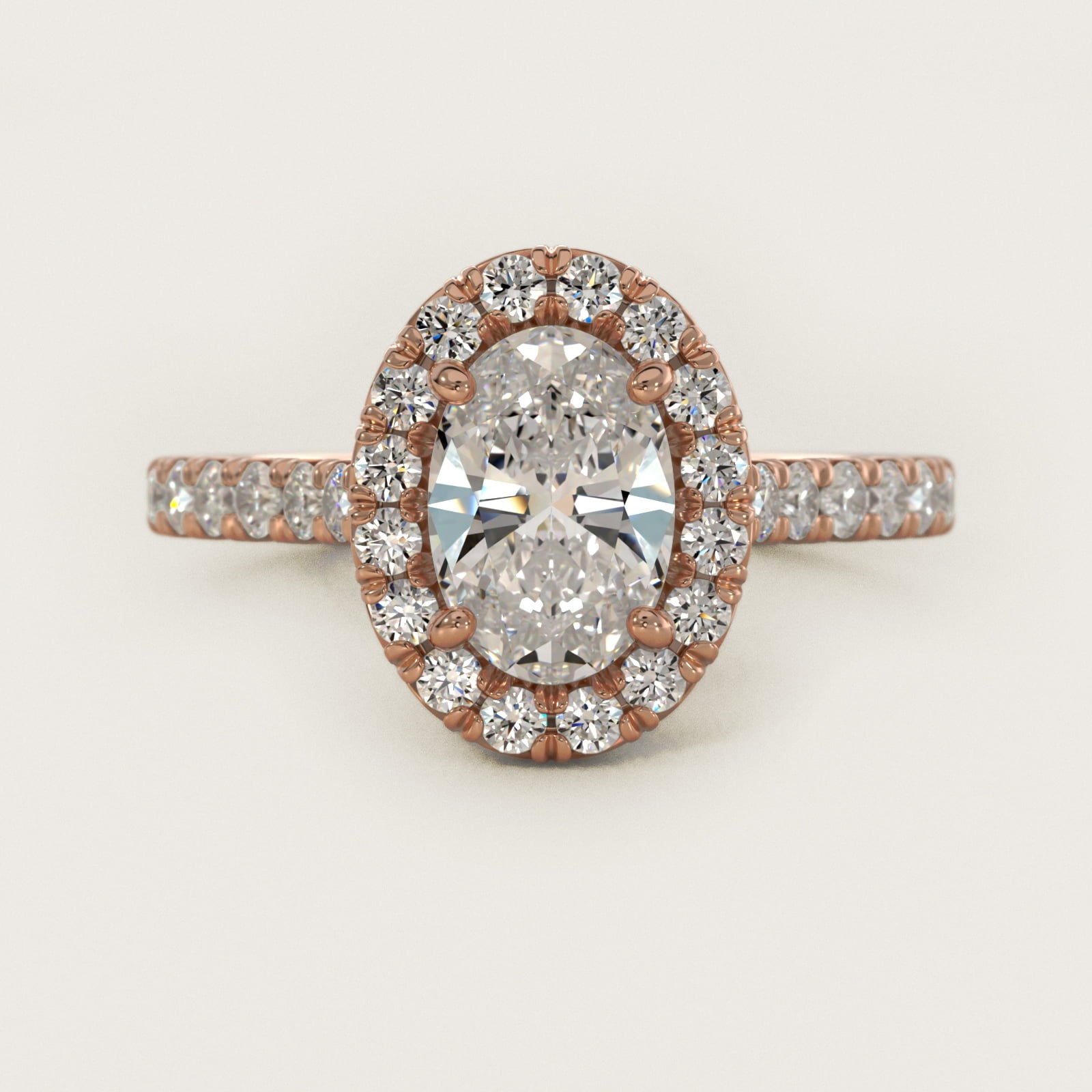 French Pav? Diamond Halo Engagement Ring in 18k Rose Gold (1/2 ct. tw.) - Oval Center