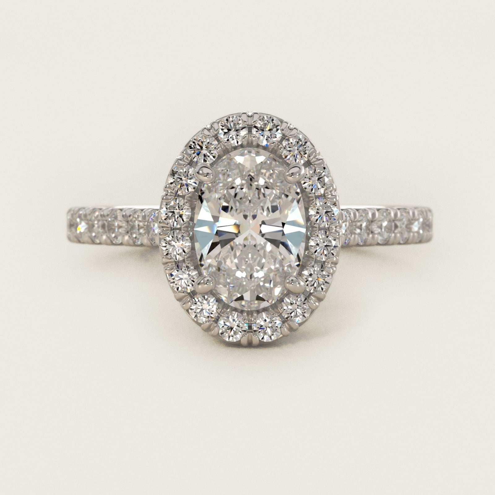 French PavŽ Diamond Halo Engagement Ring in 14k White Gold (1/2 ct. tw.) - Oval Center
