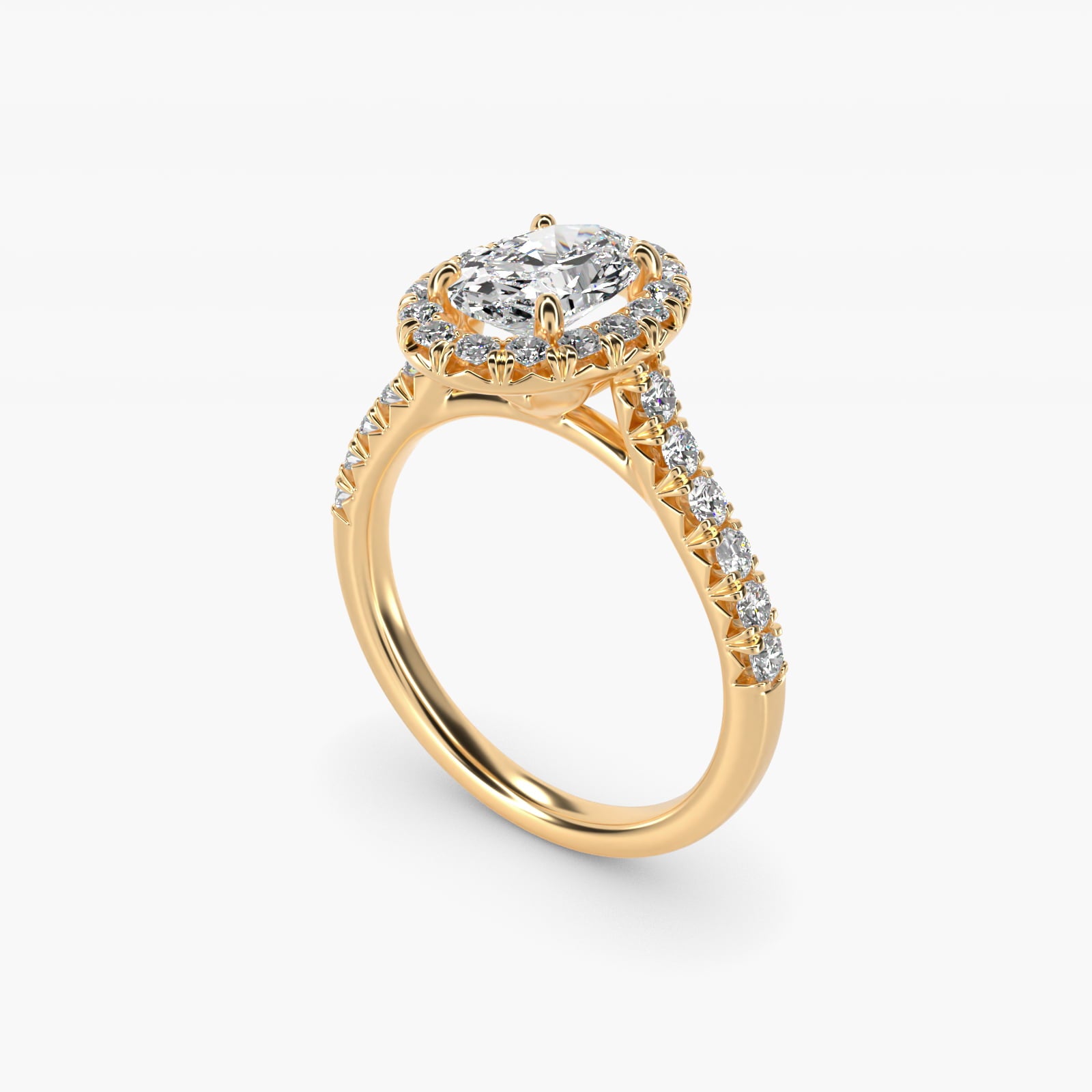 French Pav? Diamond Halo Engagement Ring in 18k Yellow Gold (1/2 ct. tw.) - Oval Center