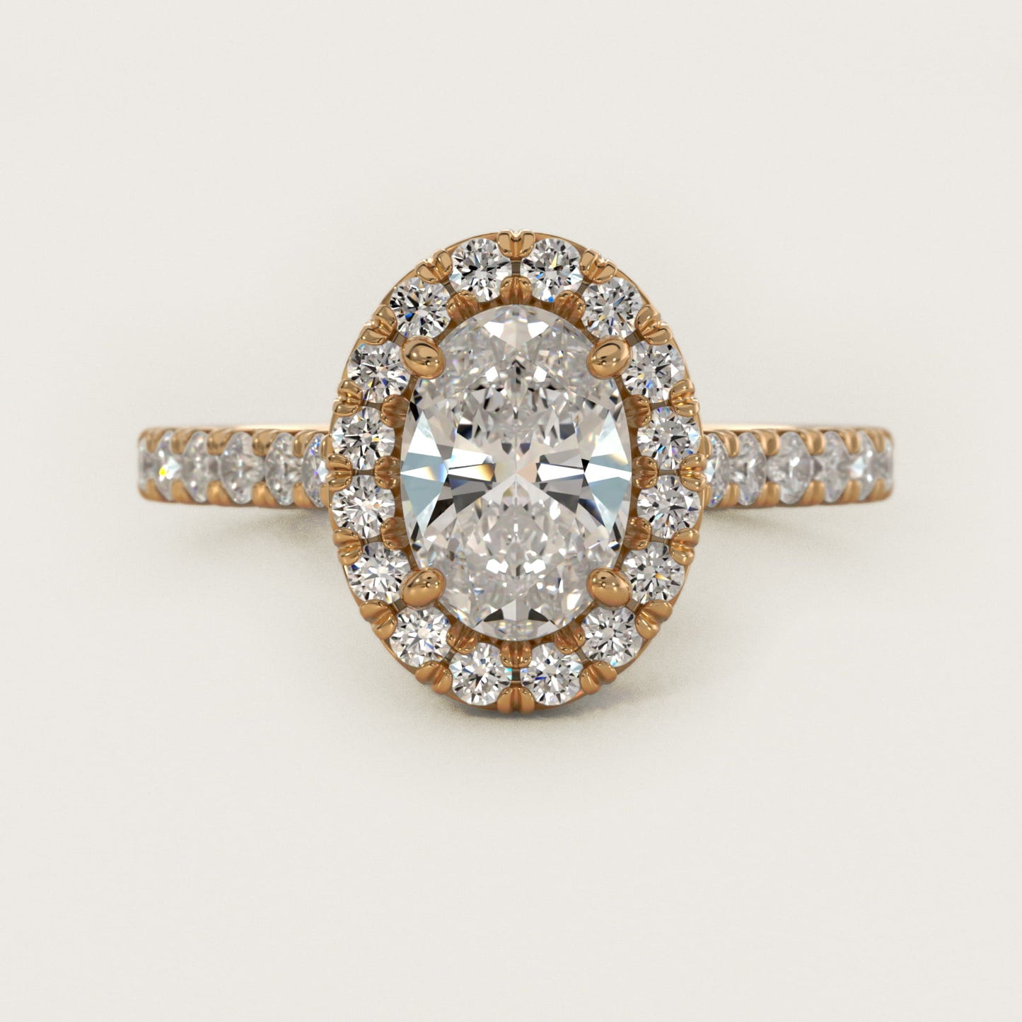 French PavŽ Diamond Halo Engagement Ring in 14K Yellow Gold (1/2 ct. tw.) - Oval Center
