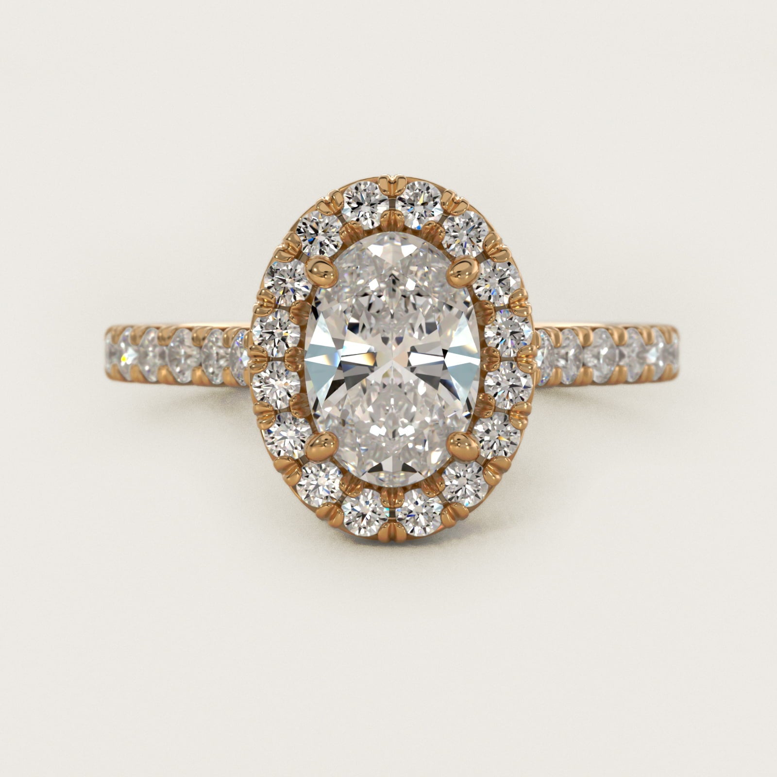 French Pav? Diamond Halo Engagement Ring in 18k Yellow Gold (1/2 ct. tw.) - Oval Center