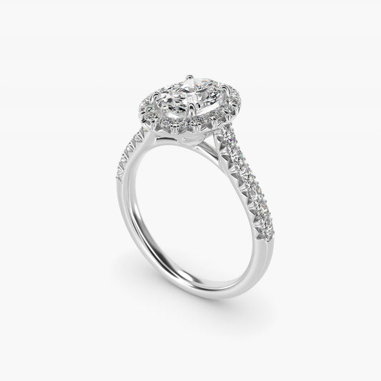 French Pav? Diamond Halo Engagement Ring in Platinum (1/2 ct. tw.) - Oval Center