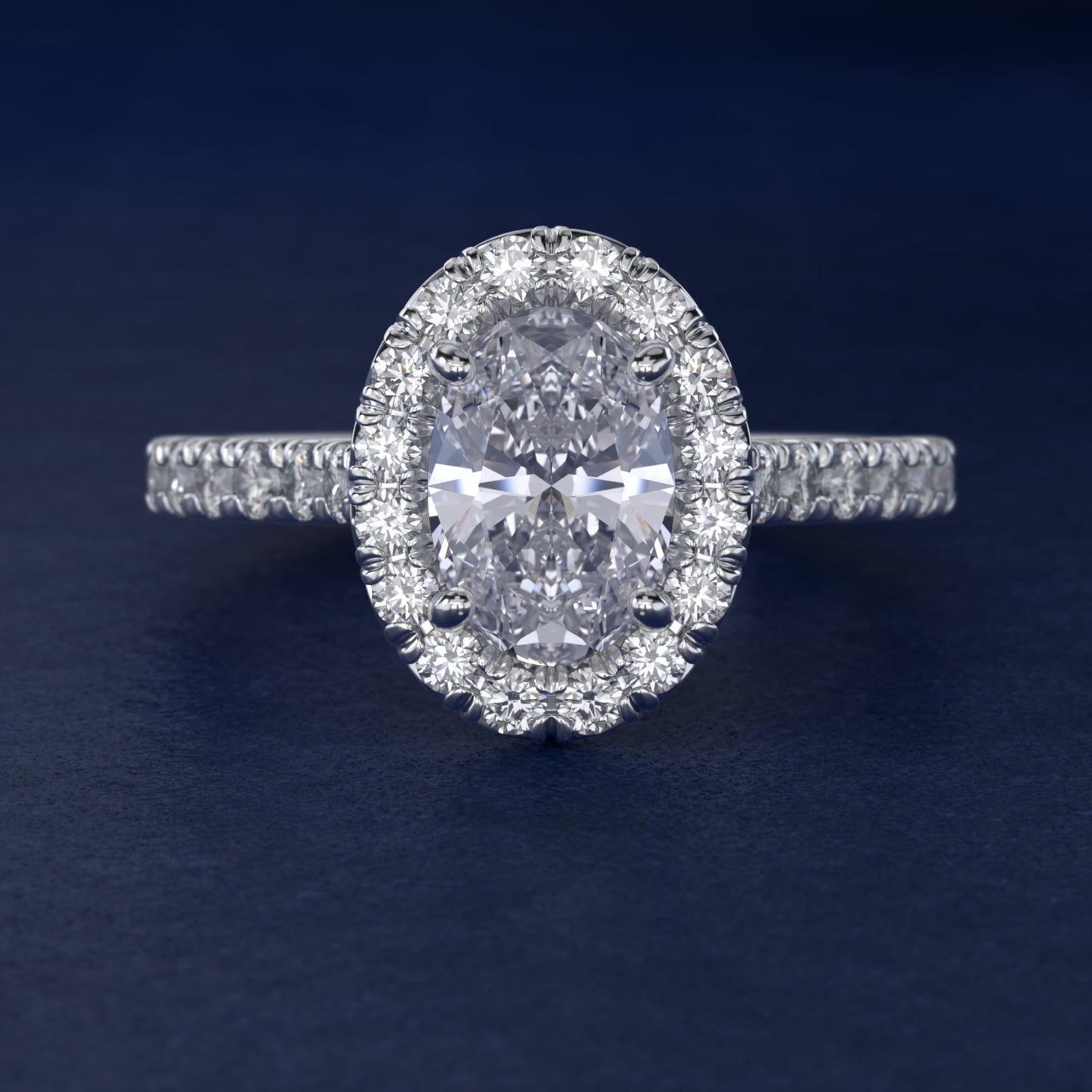 French Pav? Diamond Halo Engagement Ring in Platinum (1/2 ct. tw.) - Oval Center