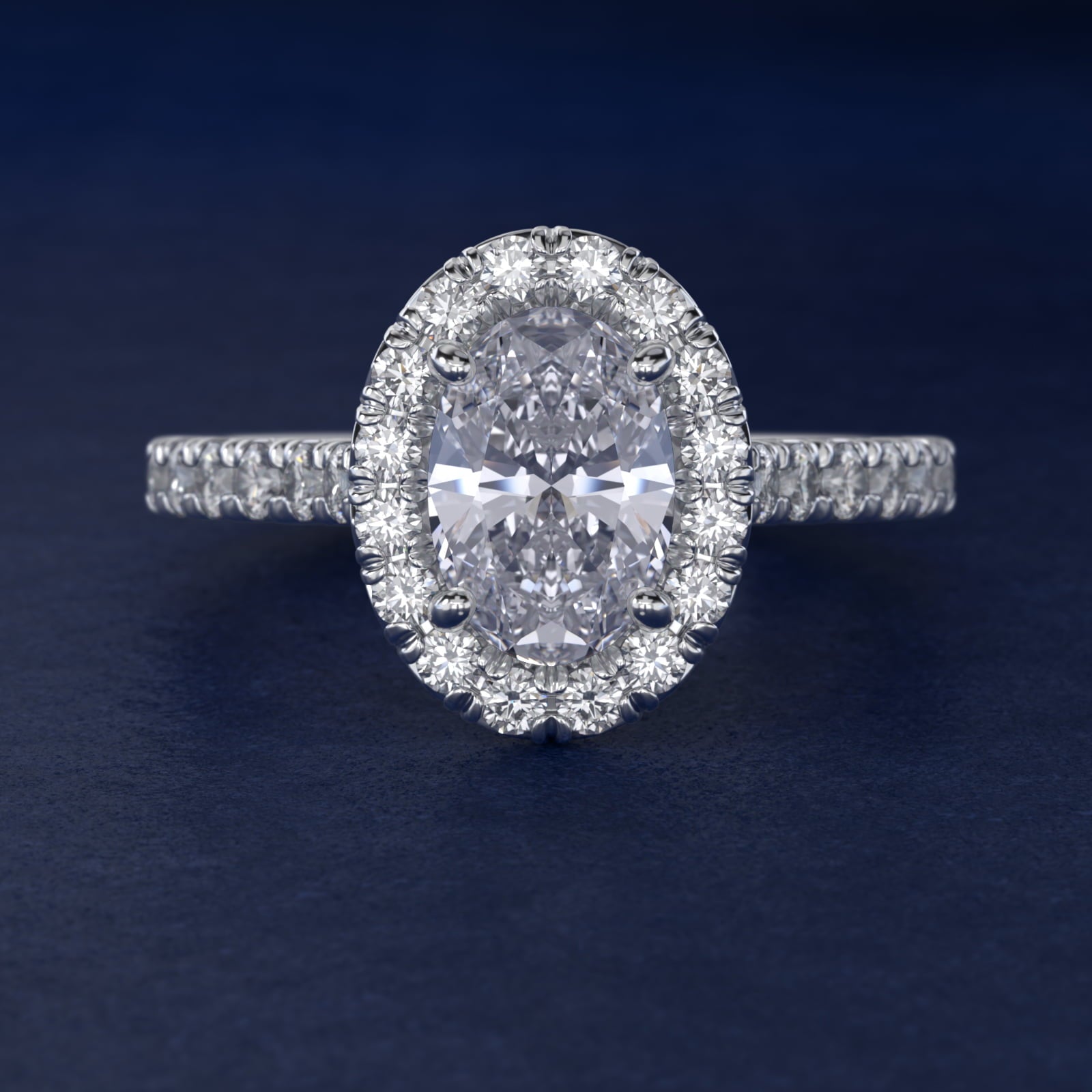 French Pav? Diamond Halo Engagement Ring in Platinum (1/2 ct. tw.) - Oval Center