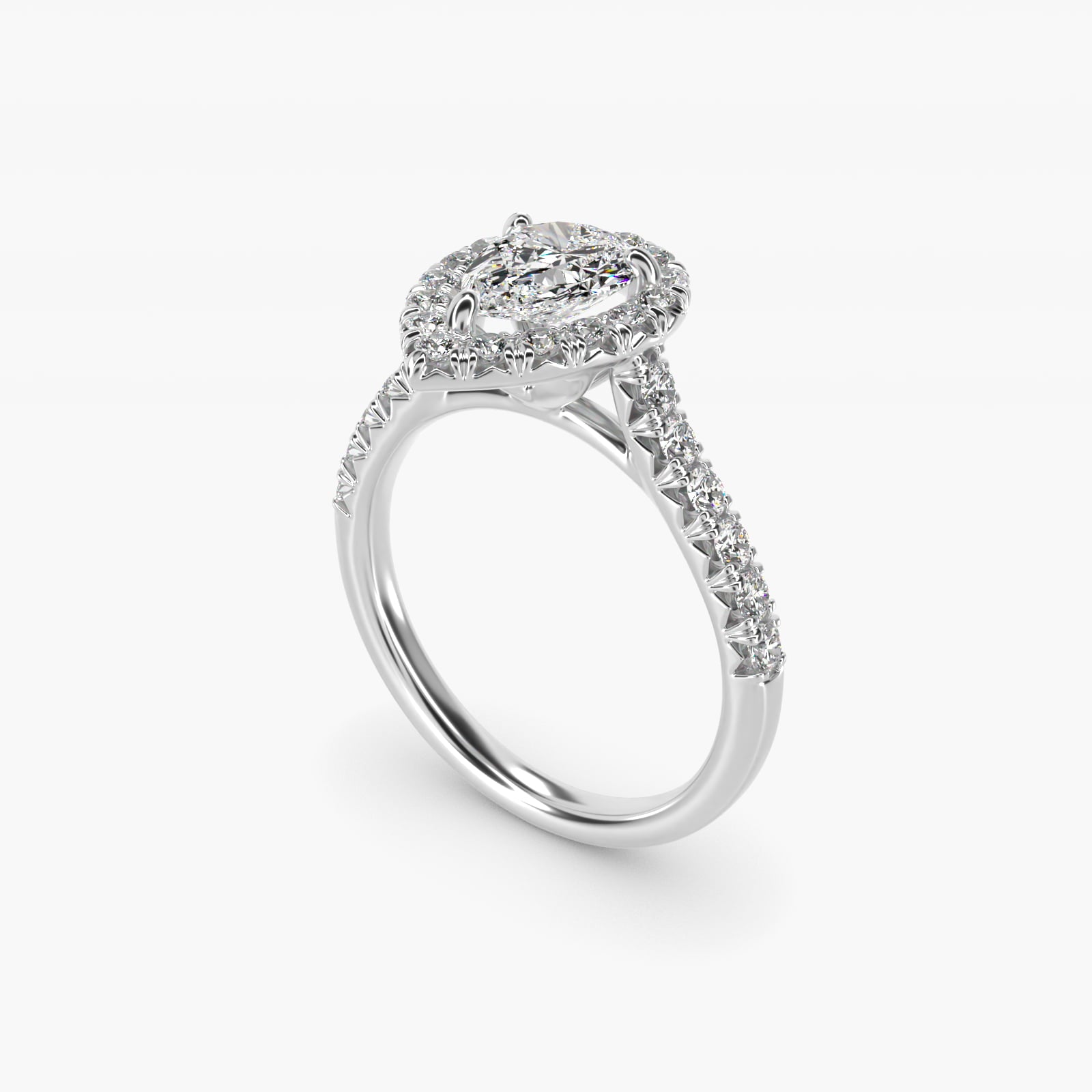 French PavŽ Diamond Halo Engagement Ring in 14k White Gold (1/2 ct. tw.) - Pear Center
