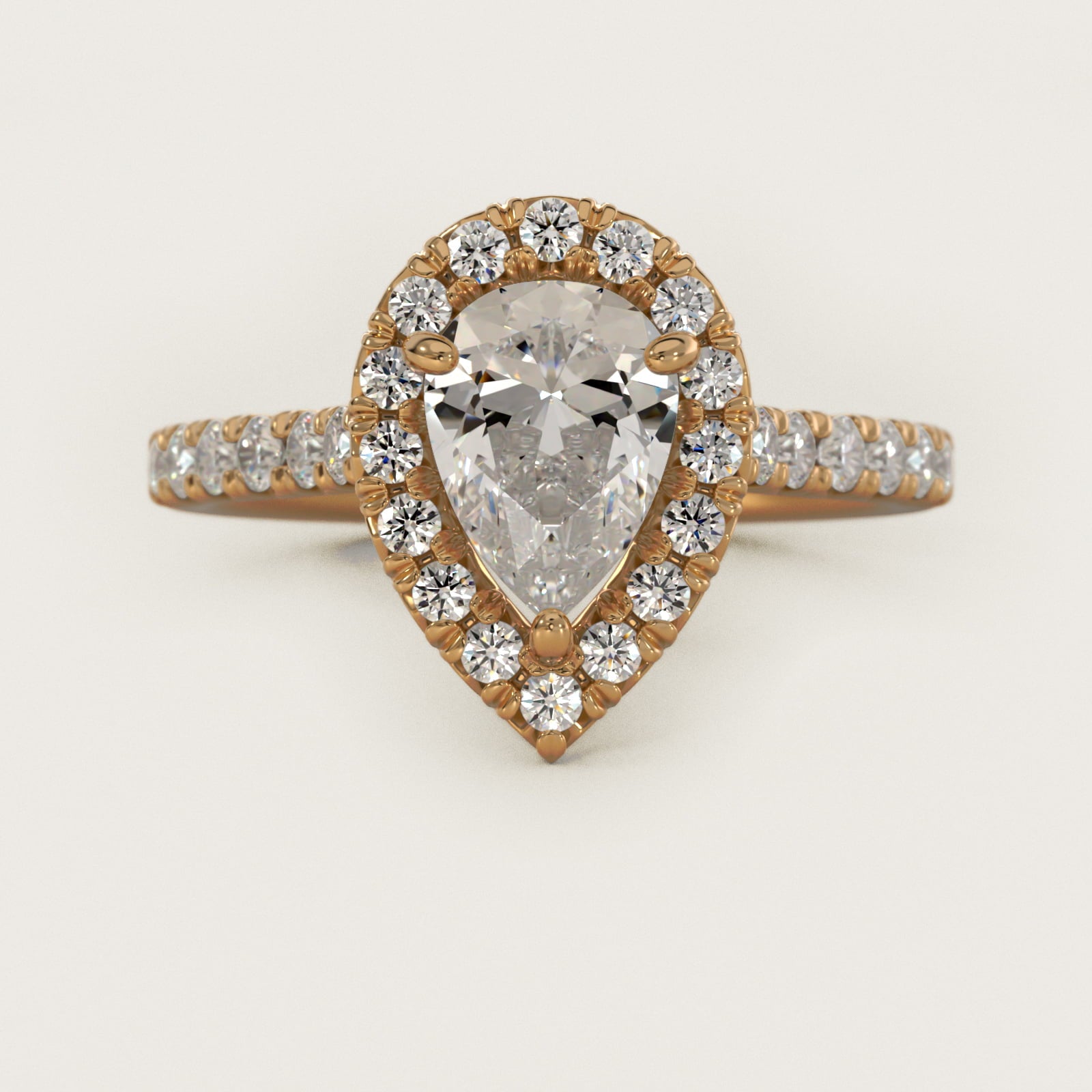 French Pav? Diamond Halo Engagement Ring in 18k Yellow Gold (1/2 ct. tw.) - Pear Center